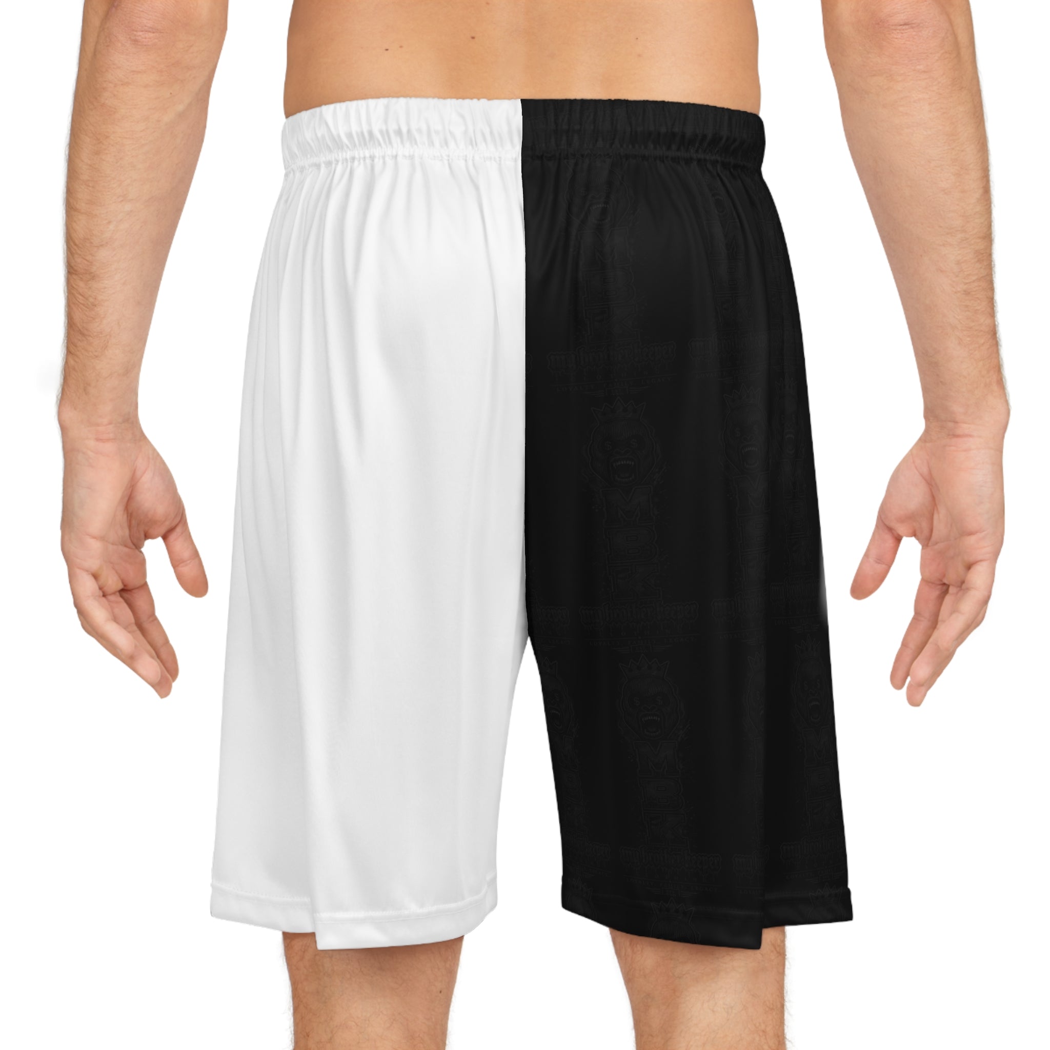 Black & White Split Basketball Shorts - Two-Tone Athletic AOP