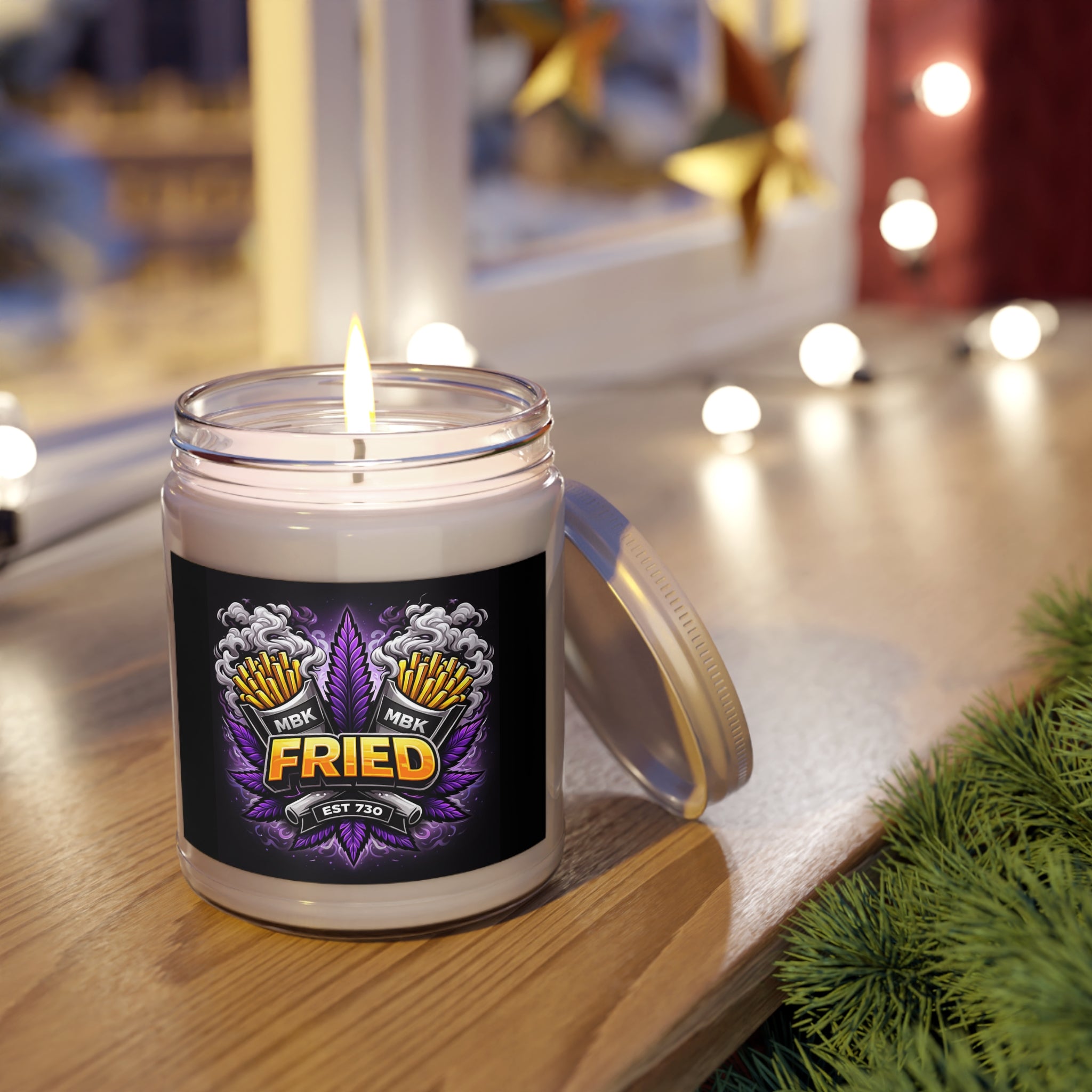 Fried Graphic Soy Candle — 9oz Scented Jar with White Lid