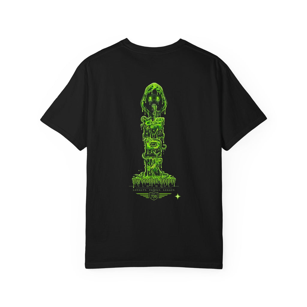 T-Shirt — Neon Green Grim Reaper "My Brother Keeper" Graphic Tee