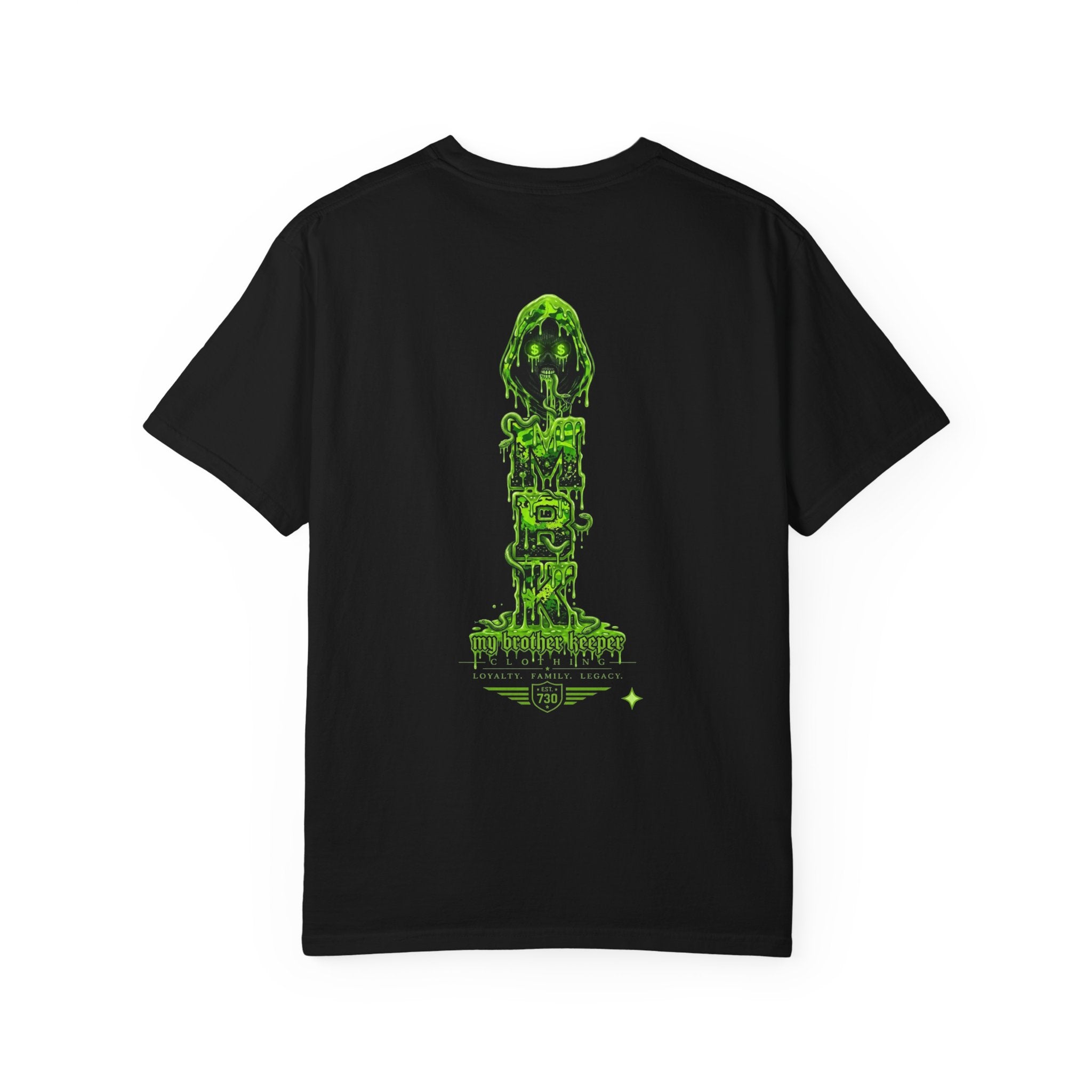 T-Shirt — Neon Green Grim Reaper "My Brother Keeper" Graphic Tee