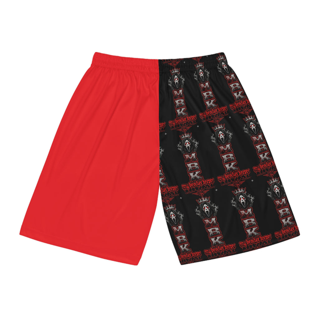 Basketball Shorts — Red & Black All-Over Print with 'Shaker' Skull Graphic