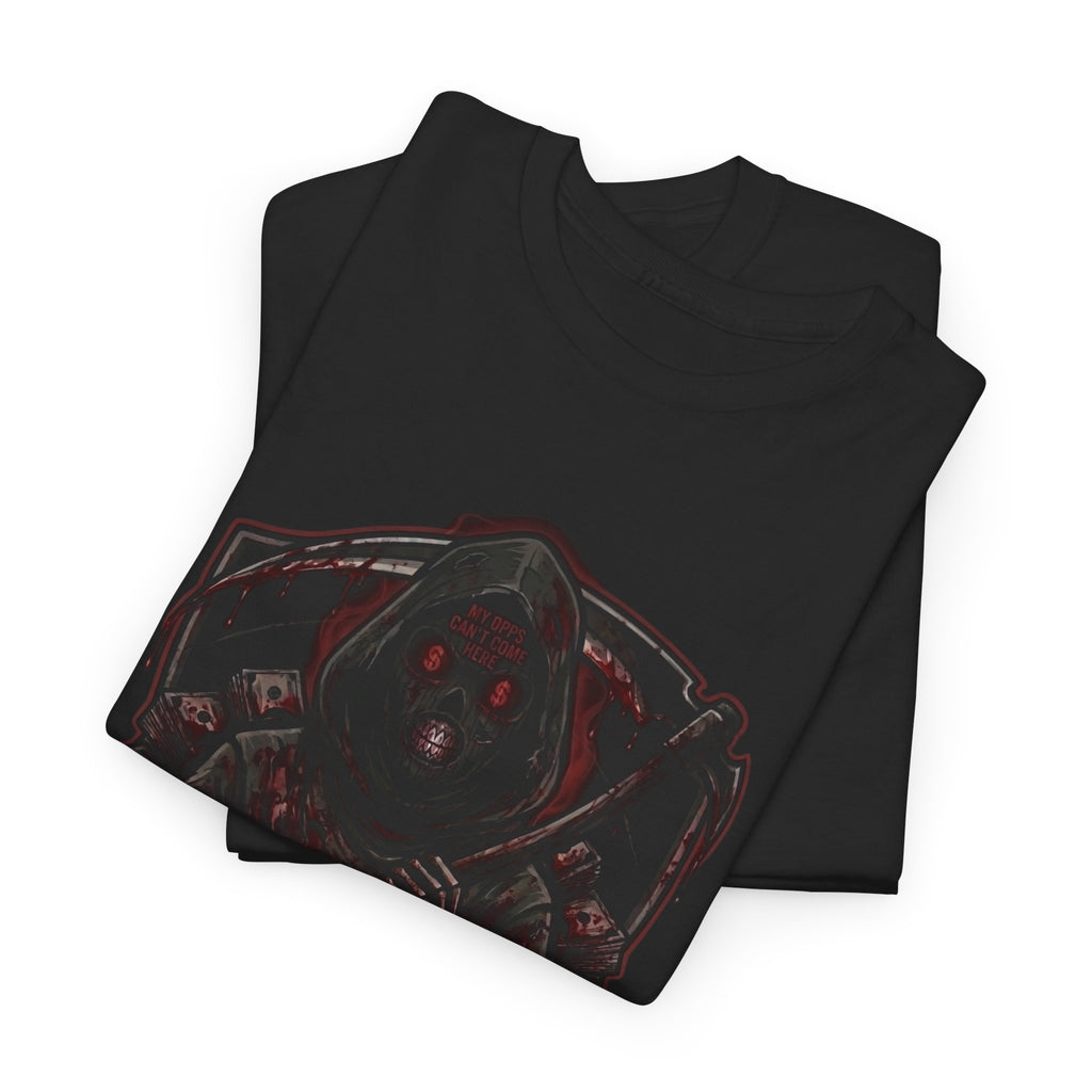 Horror 'My Brother's Keeper' Graphic Tee — Dark Gothic Skull Design