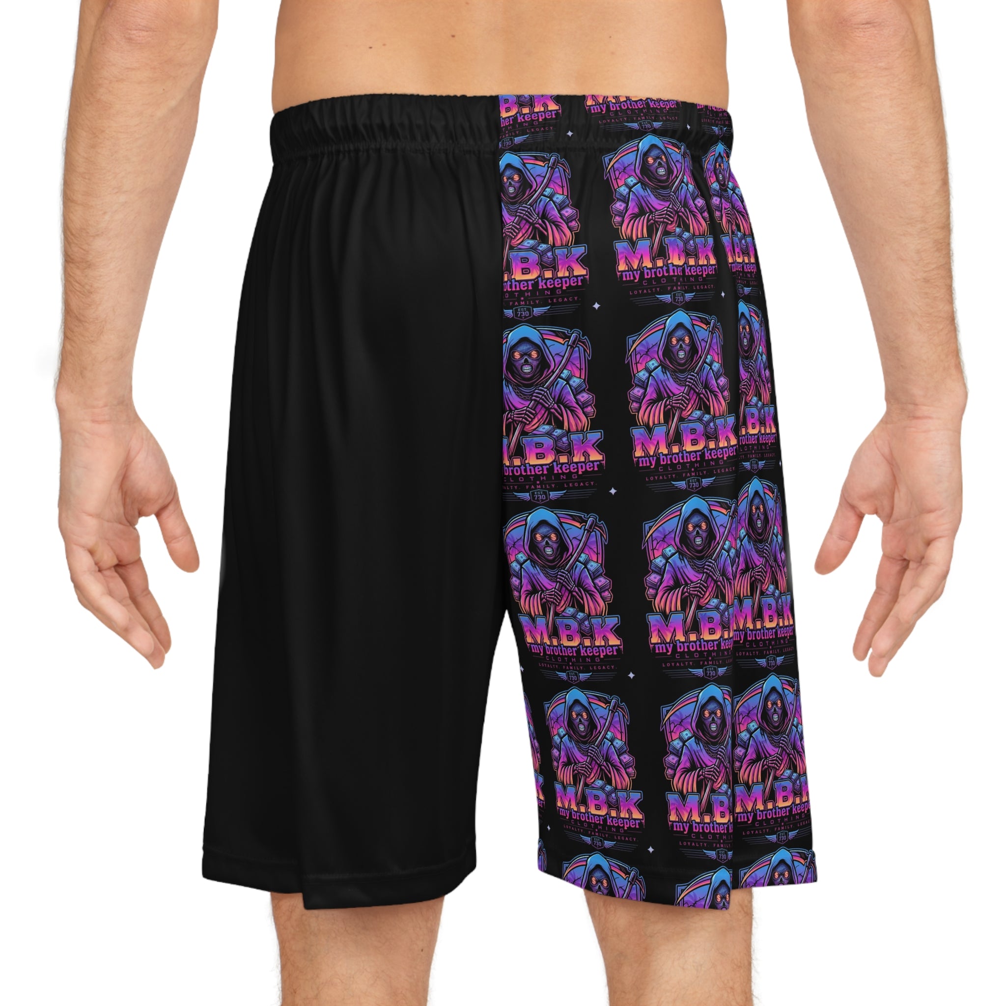 Retro Vaporwave Basketball Shorts — Neon M.D.B. Graphic AOP Athletic Shorts