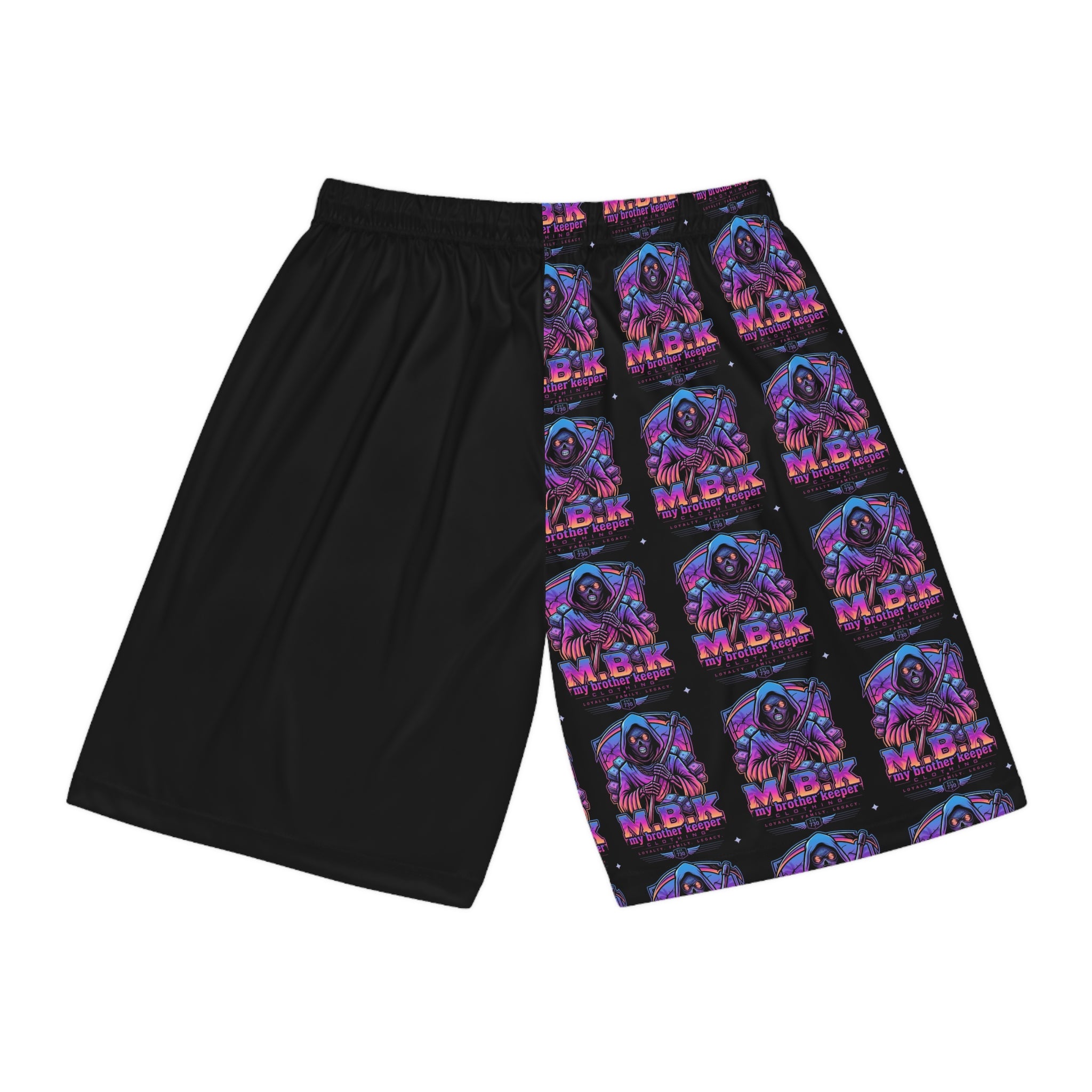 Retro Vaporwave Basketball Shorts — Neon M.D.B. Graphic AOP Athletic Shorts