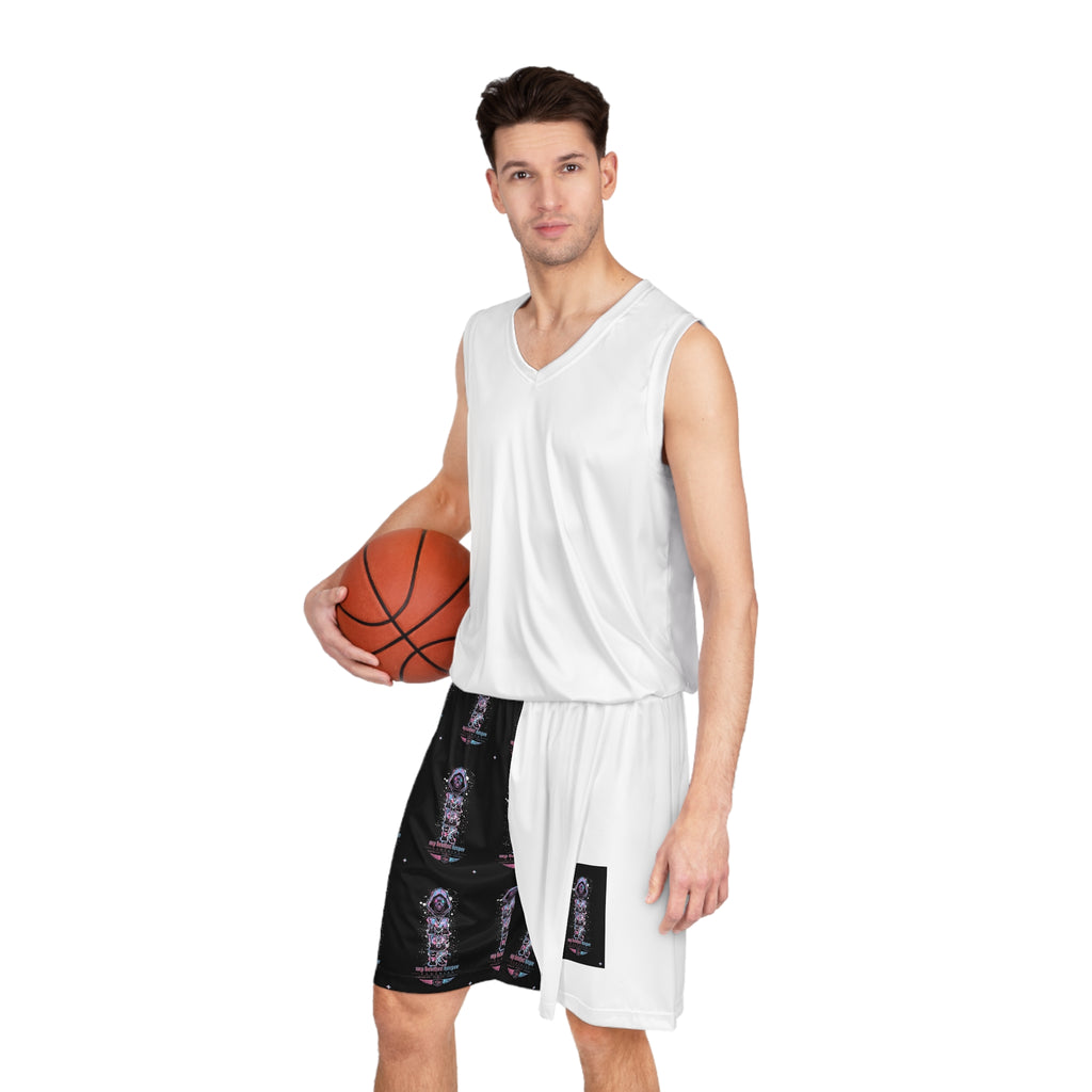 Half-and-Half Astro Poster Basketball Shorts — Vaporwave Space Graphic AOP