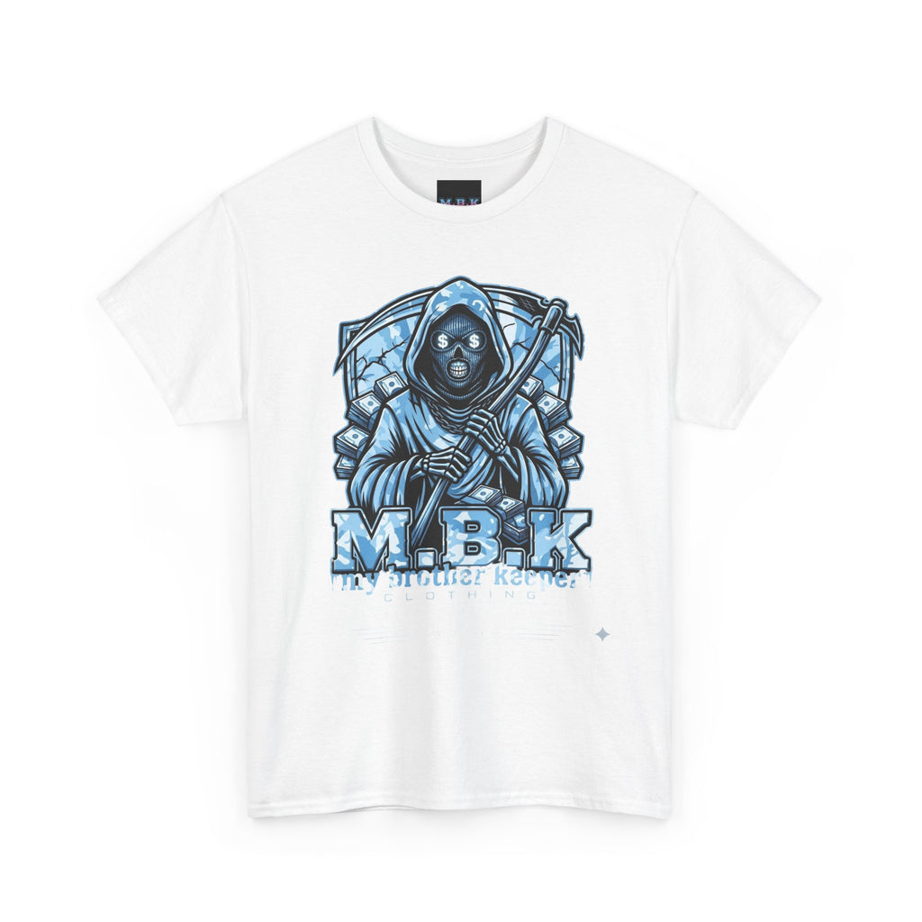 Grim Reaper Graphic Tee — M.B.K. Ice Blue Skull T-Shirt