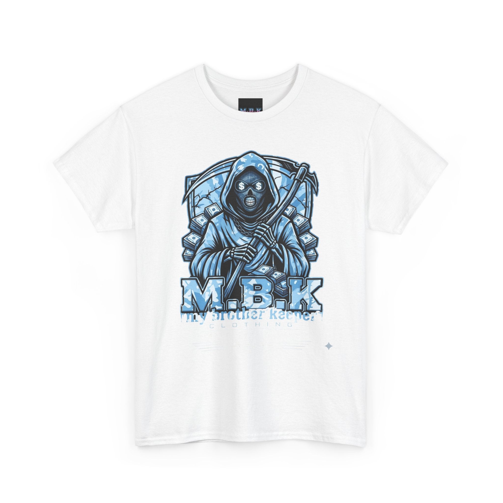 Grim Reaper Graphic Tee — M.B.K. Ice Blue Skull T-Shirt