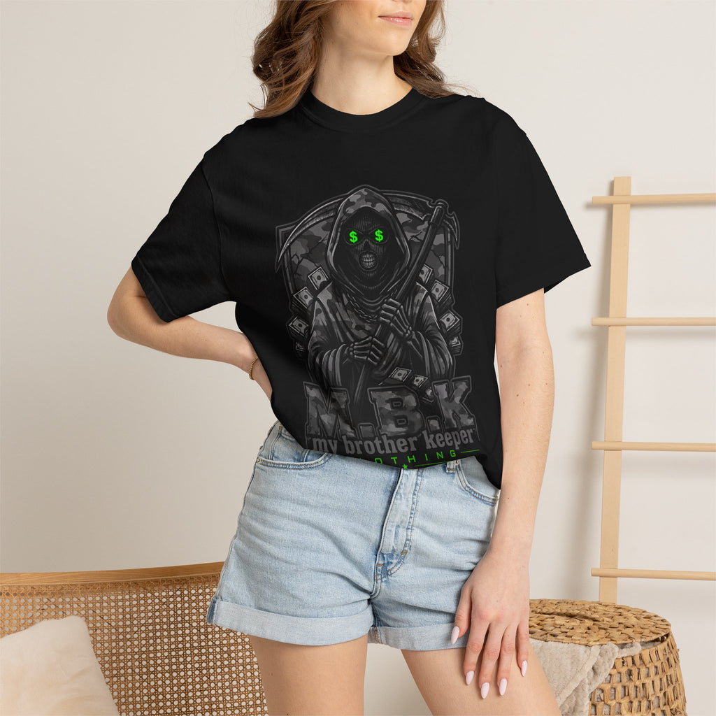 My Brother Keeper Reaper T-Shirt — Gothic Grim Reaper Tee with Neon Green Eyes