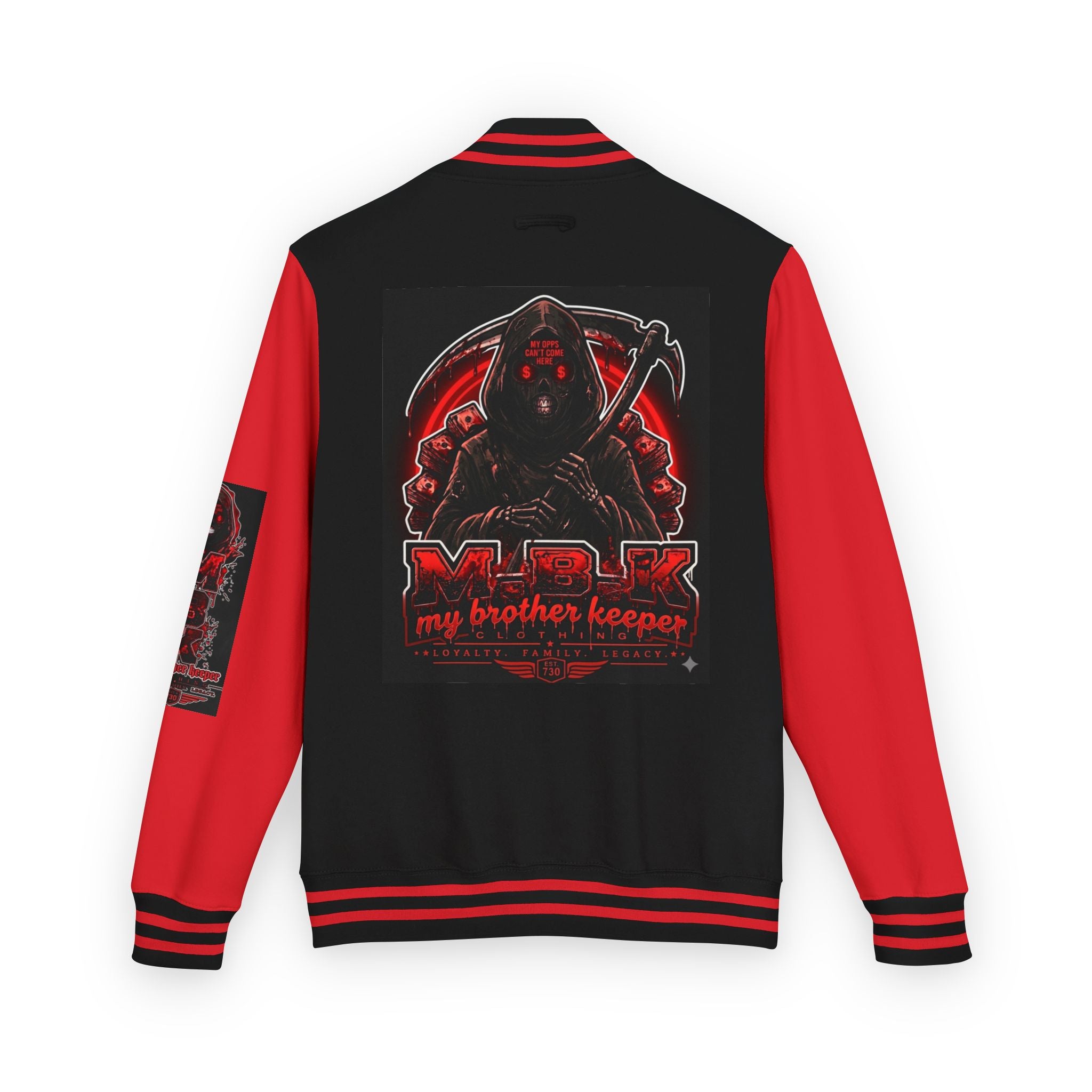Letterman Jacket — 'My Brother Keeper' Red & Black Reaper Design