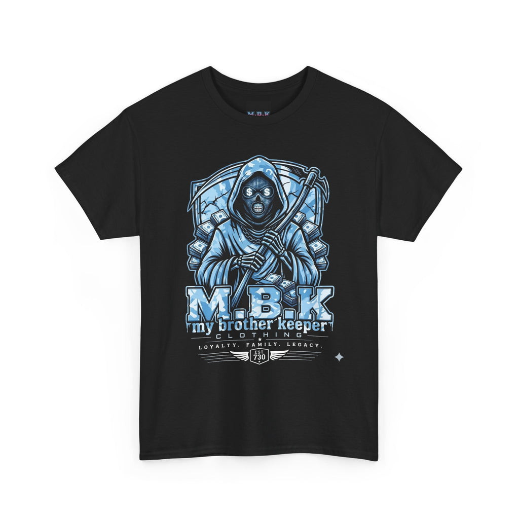 Grim Reaper Graphic Tee — M.B.K. Ice Blue Skull T-Shirt
