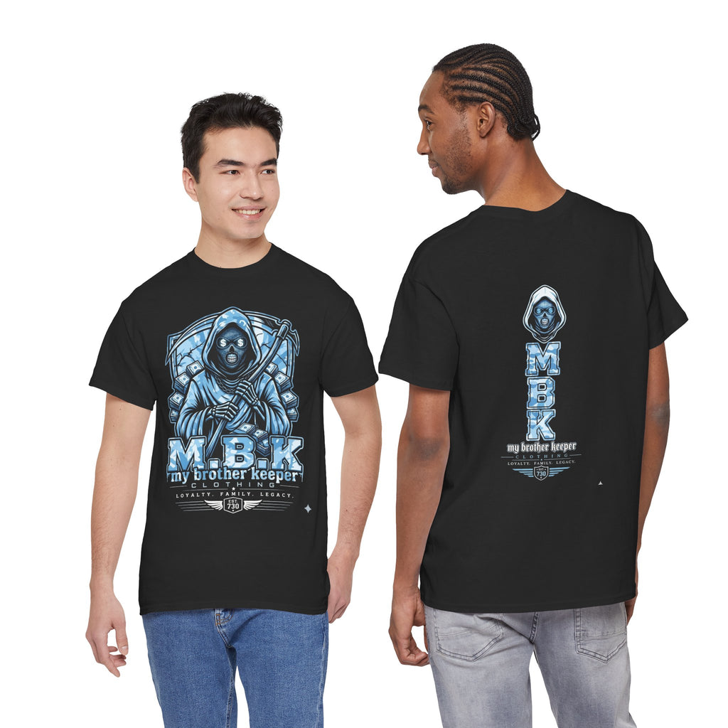 Grim Reaper Graphic Tee — M.B.K. Ice Blue Skull T-Shirt