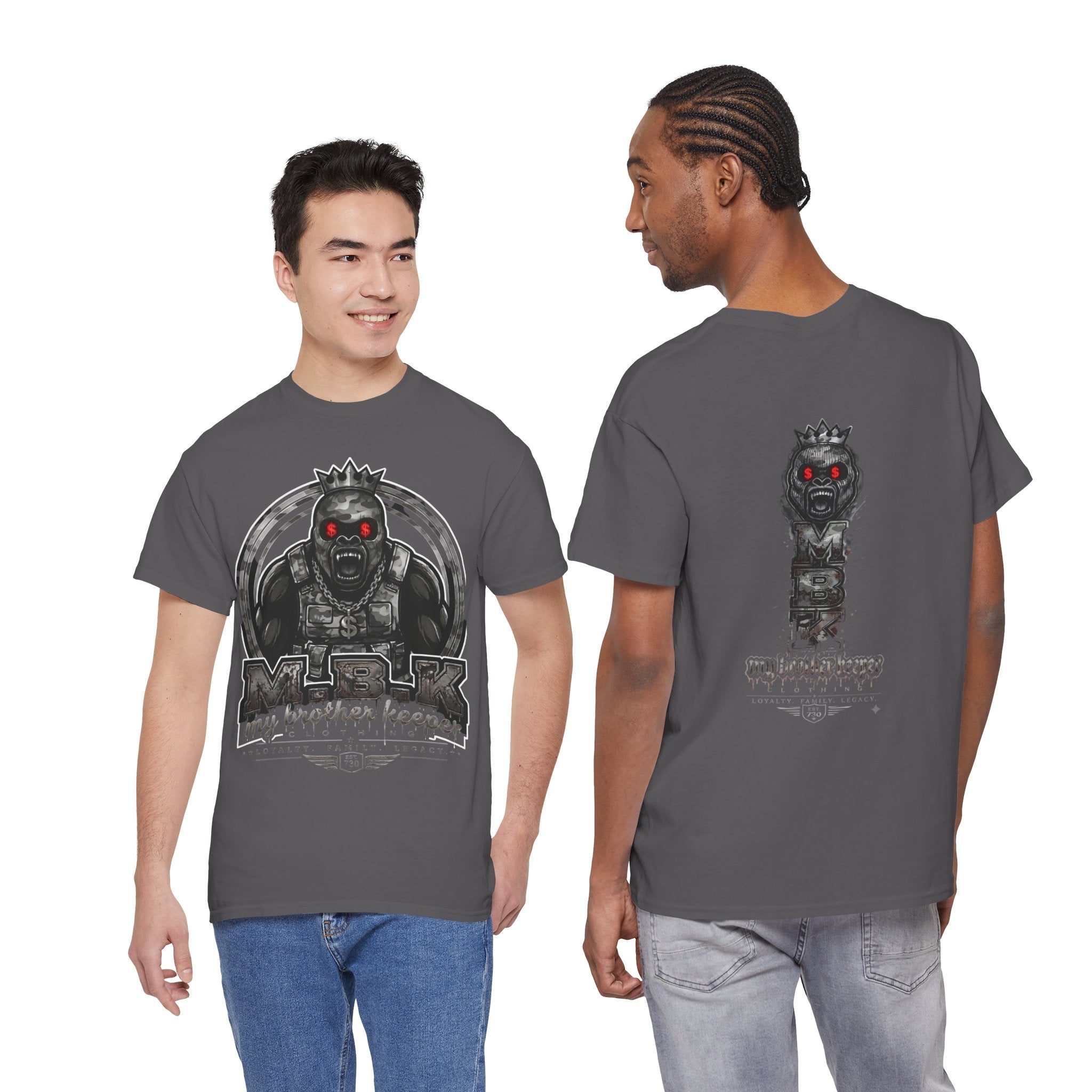 T-Shirt — 'My Brother Keeper' Dark King Graphic Tee (Red-Eyed Horror Skull)