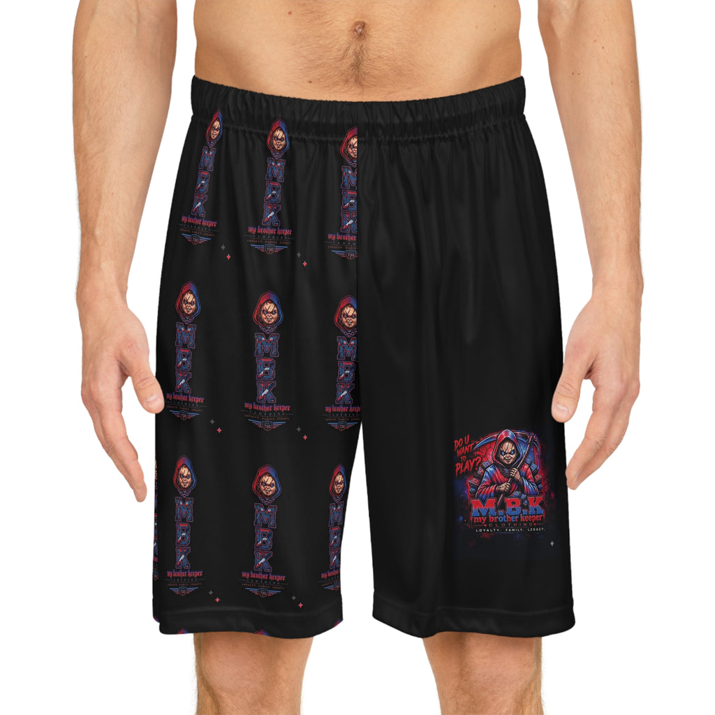 Basketball Shorts — Dark AOP Streetwear with Hooded Figure Graphic