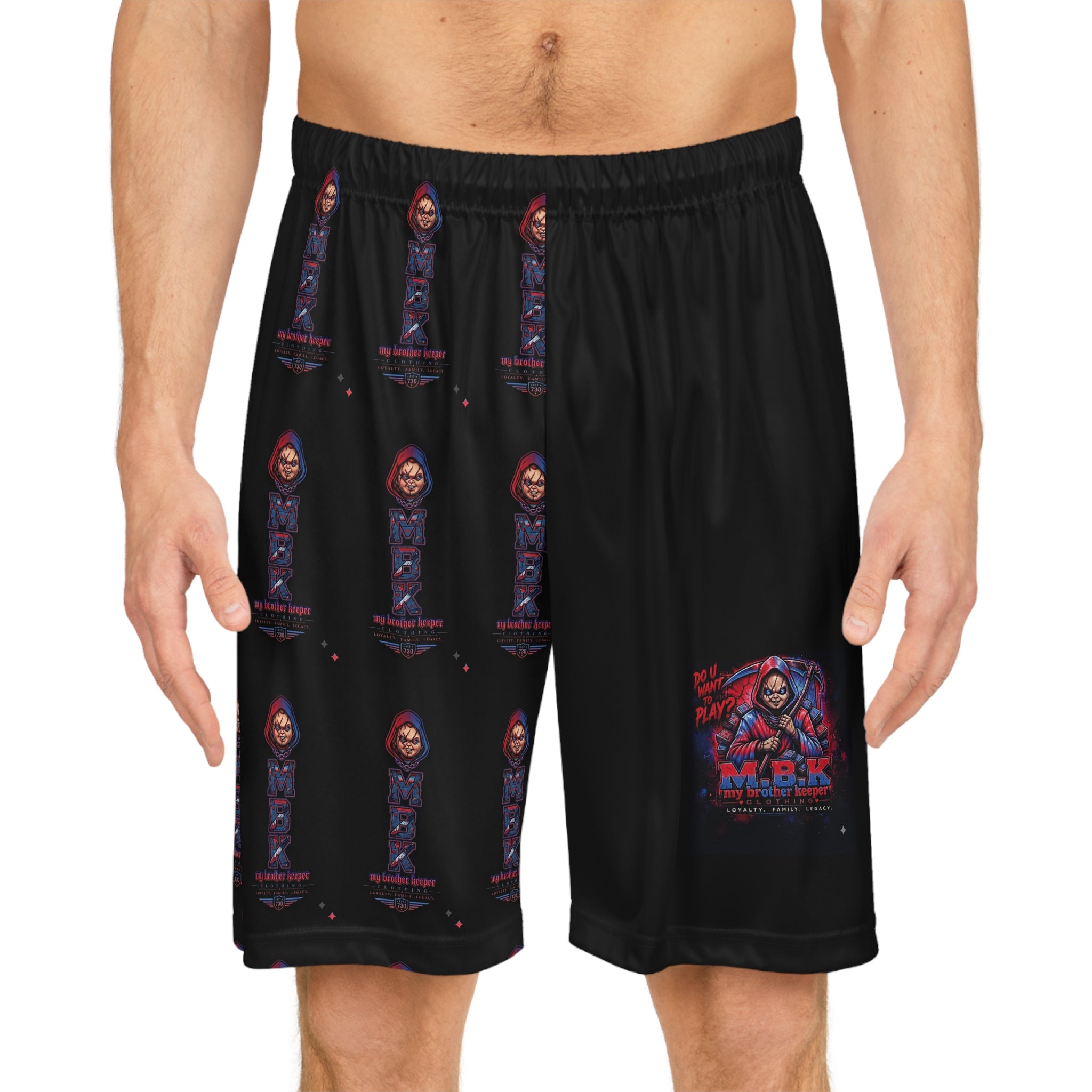 Basketball Shorts — Dark AOP Streetwear with Hooded Figure Graphic