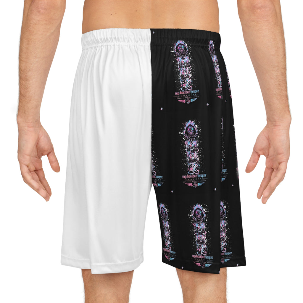 Half-and-Half Astro Poster Basketball Shorts — Vaporwave Space Graphic AOP