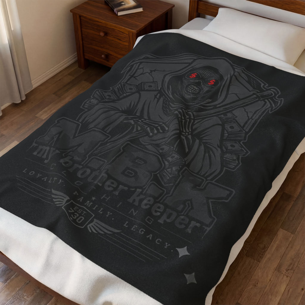Reaper "My Brother Keeper" Velveteen Plush Blanket – Gothic Skull Graphic Throw