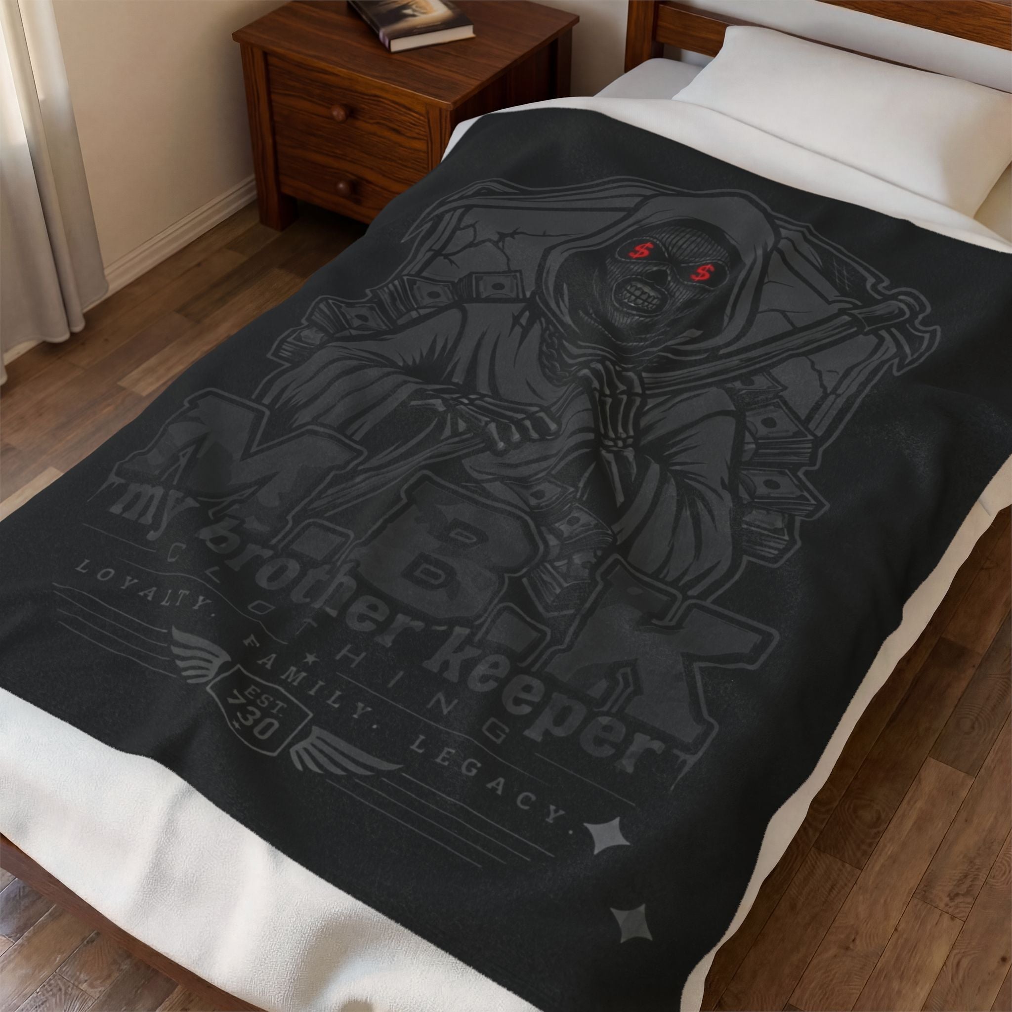 Reaper "My Brother Keeper" Velveteen Plush Blanket – Gothic Skull Graphic Throw