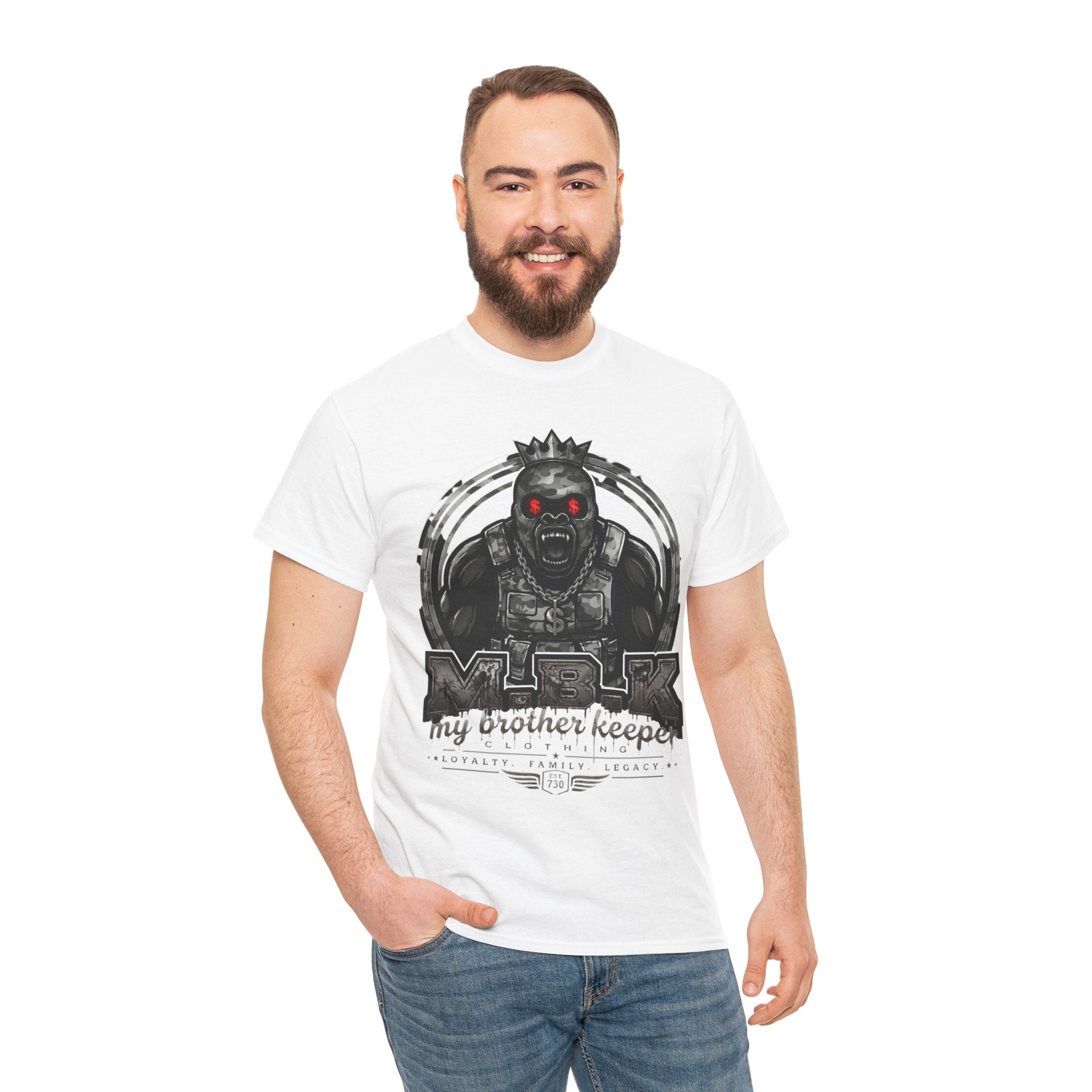 T-Shirt — 'My Brother Keeper' Dark King Graphic Tee (Red-Eyed Horror Skull)