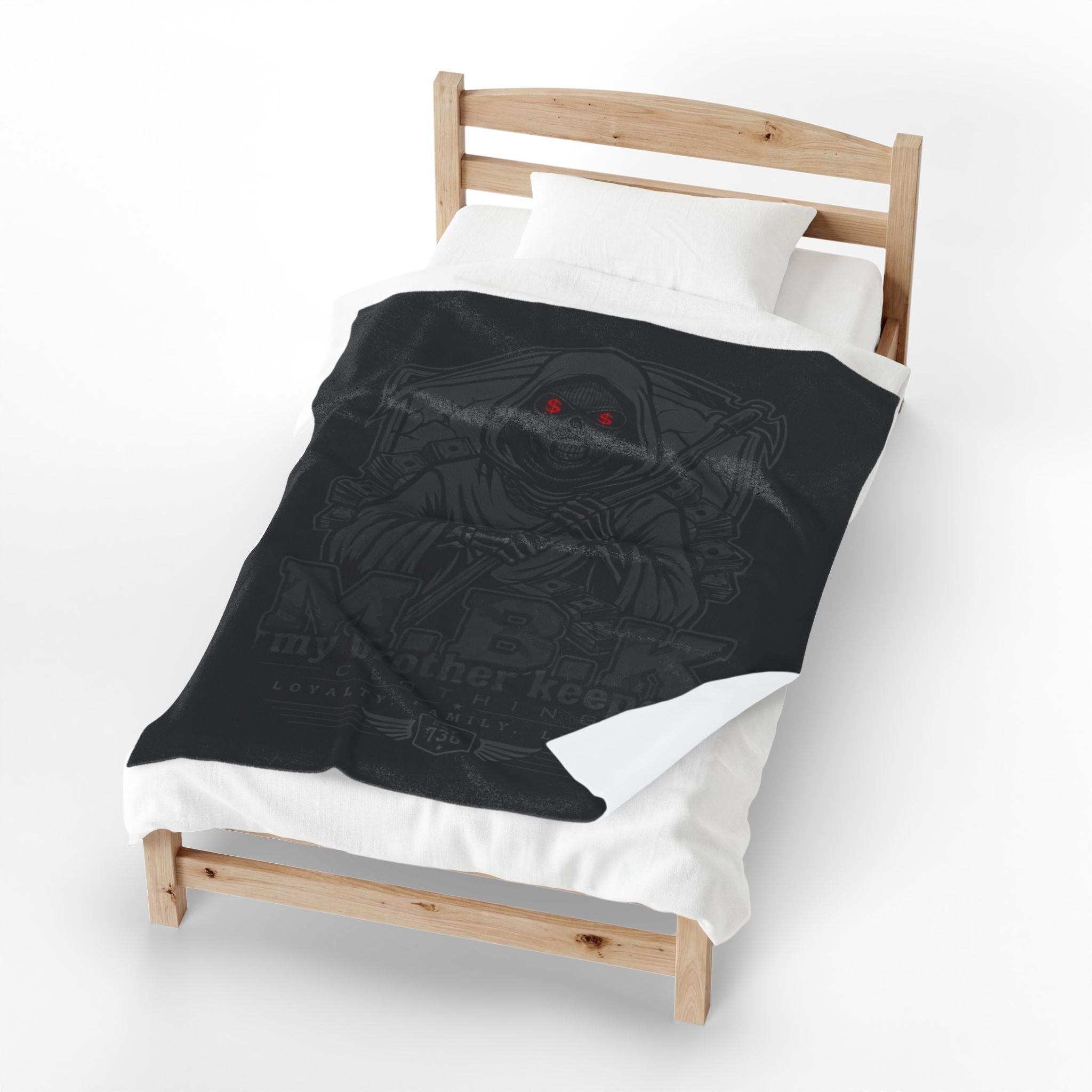 Reaper "My Brother Keeper" Velveteen Plush Blanket – Gothic Skull Graphic Throw