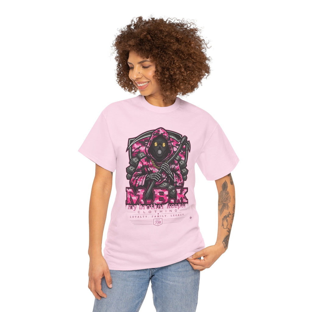 Grim Reaper 'M.B.K. My Brother Keeper' Graphic Tee — Pink Streetwear T-Shirt