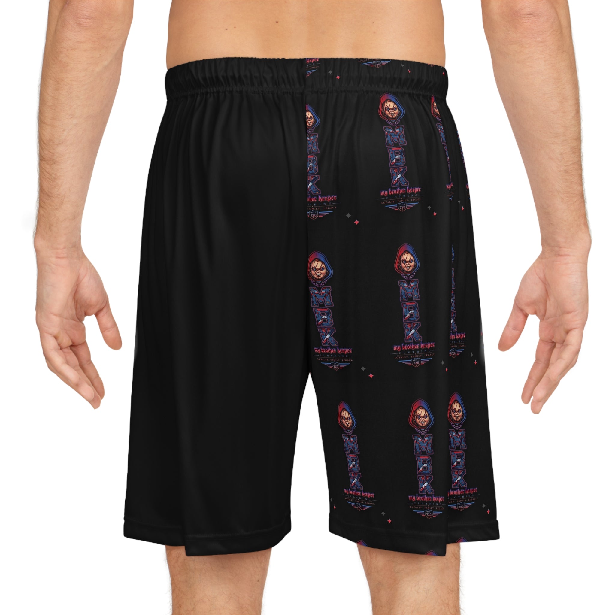 Basketball Shorts — Dark AOP Streetwear with Hooded Figure Graphic
