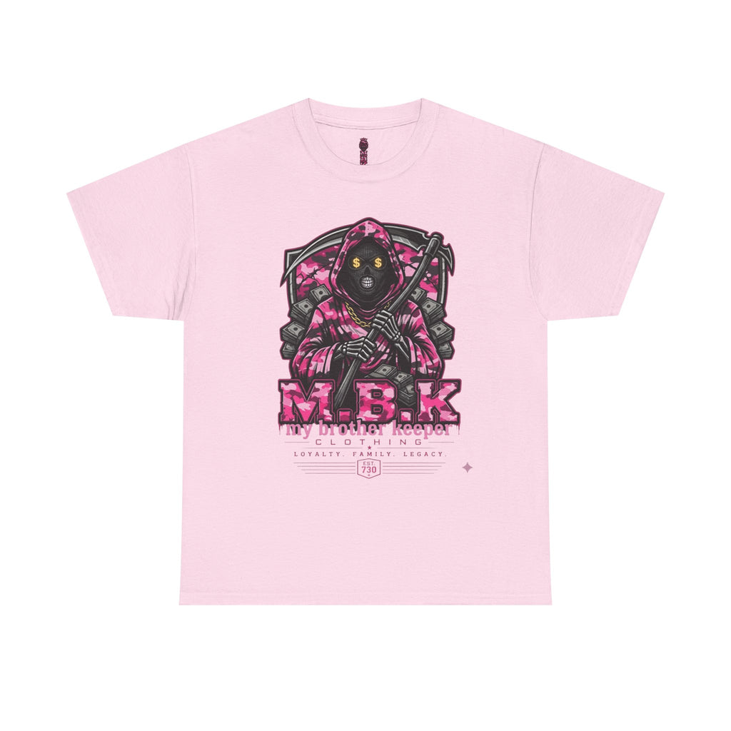 Grim Reaper 'M.B.K. My Brother Keeper' Graphic Tee — Pink Streetwear T-Shirt