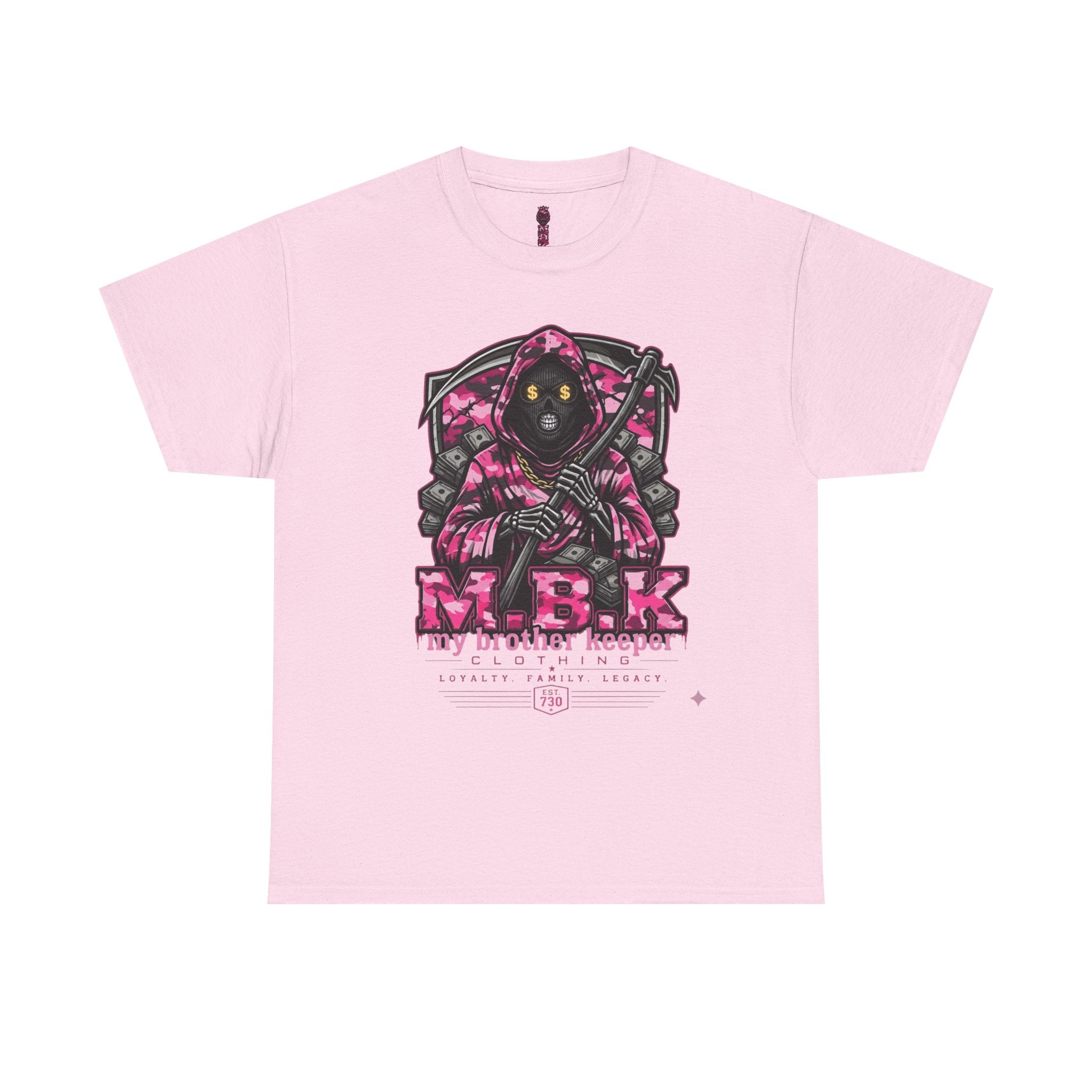Grim Reaper 'M.B.K. My Brother Keeper' Graphic Tee — Pink Streetwear T-Shirt