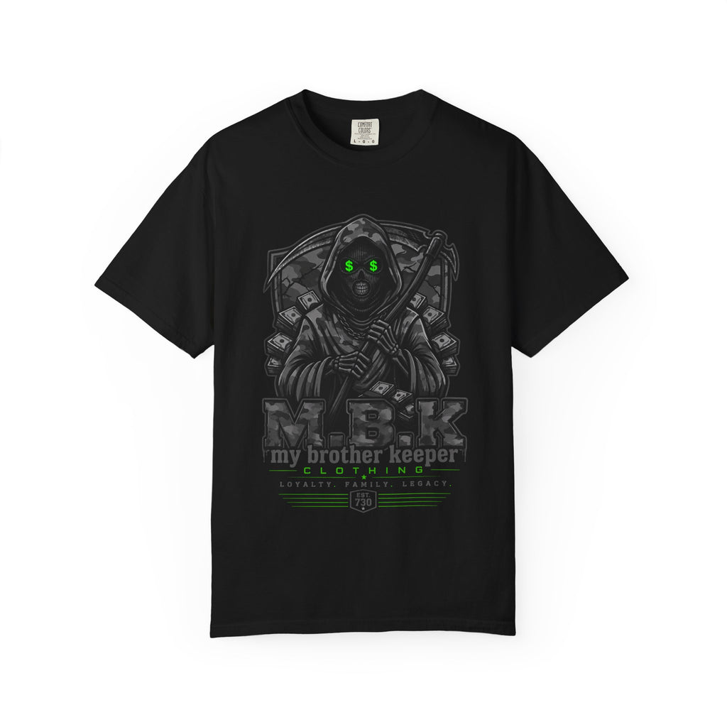 My Brother Keeper Reaper T-Shirt — Gothic Grim Reaper Tee with Neon Green Eyes