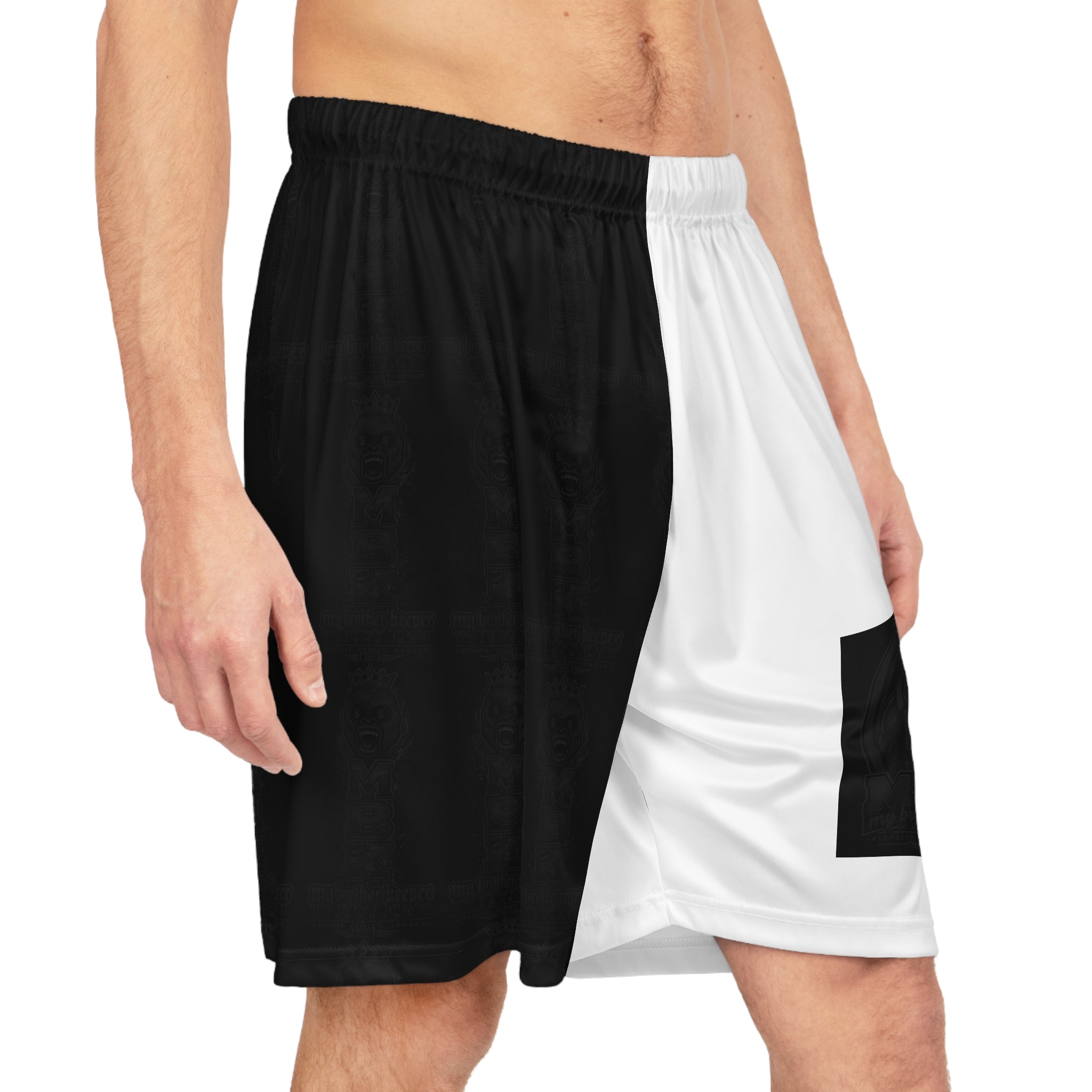 Black & White Split Basketball Shorts - Two-Tone Athletic AOP