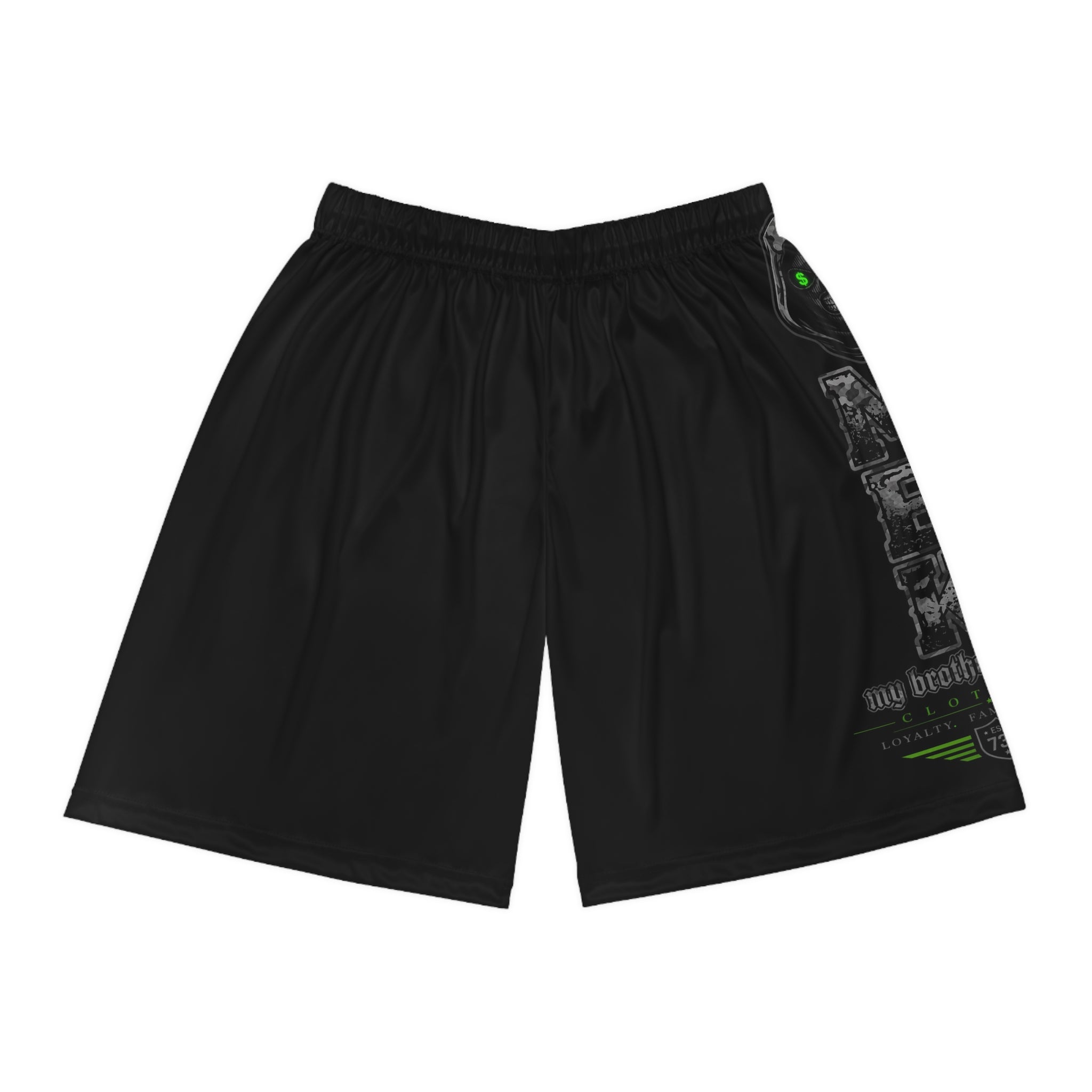 Basketball Shorts - Black Graphic AOP Shorts with Green Accent