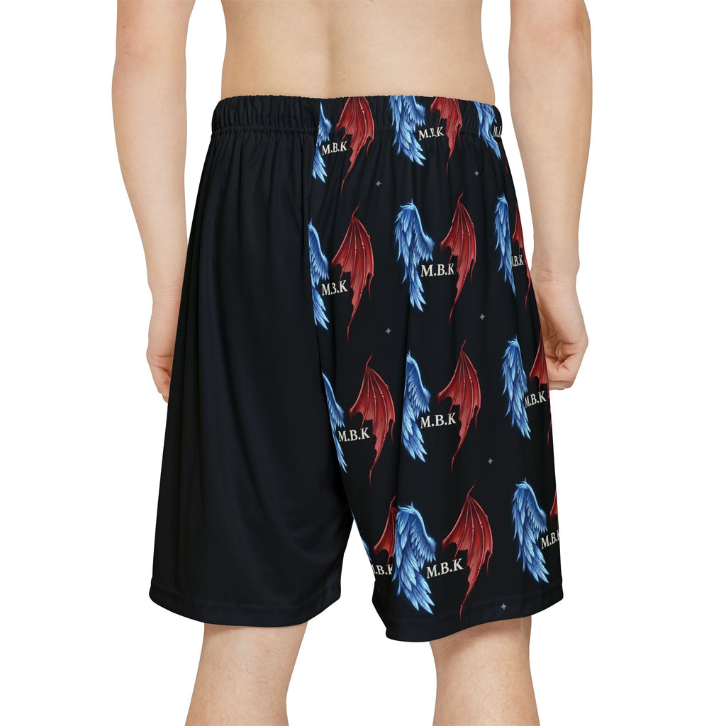 Men’s Athletic Shorts — Red & Blue Wing Pattern with 'M.B.K.' Accent