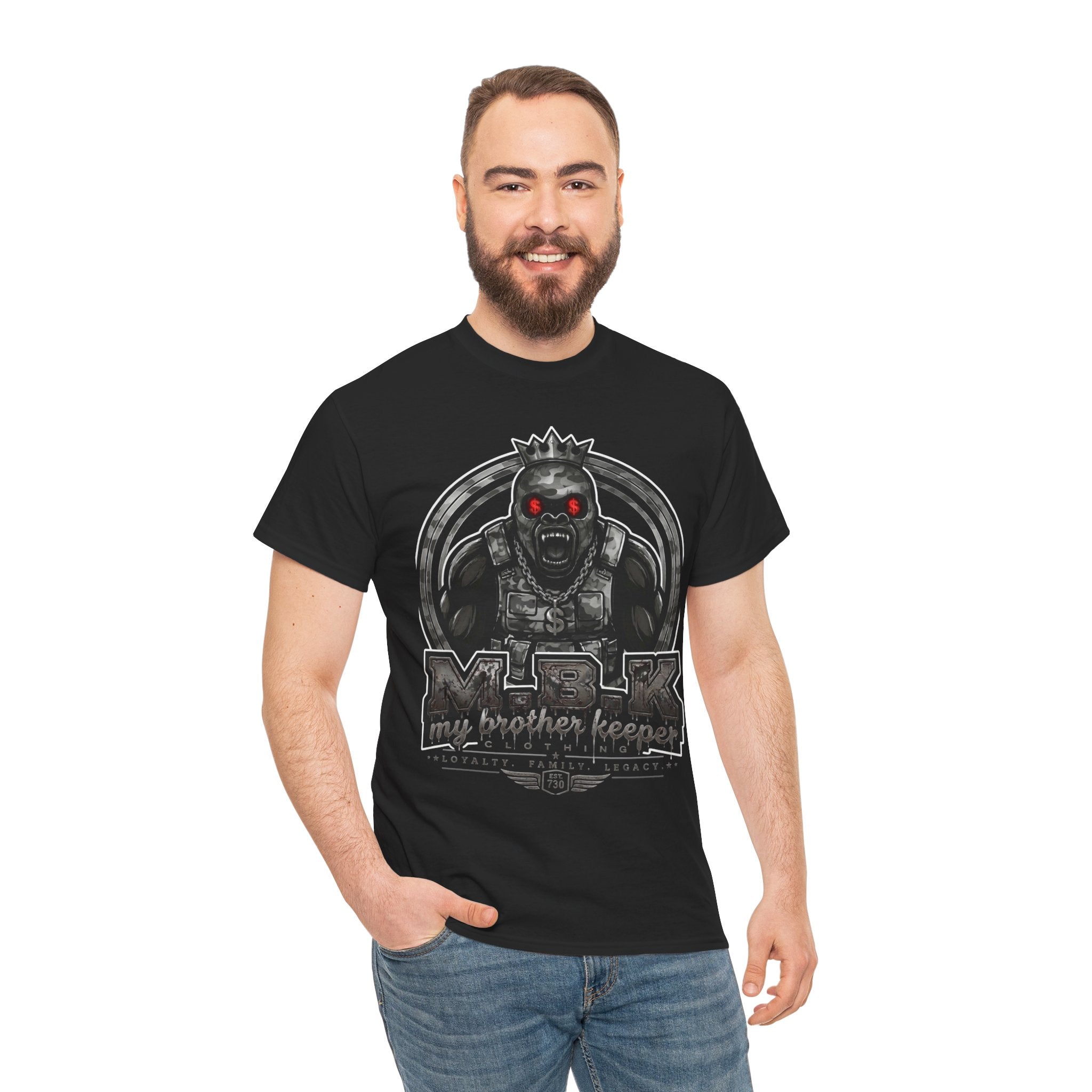T-Shirt — 'My Brother Keeper' Dark King Graphic Tee (Red-Eyed Horror Skull)