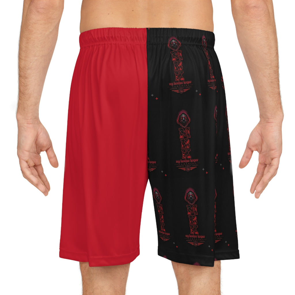 Basketball Shorts - Red & Black All-Over Print Trophy Design