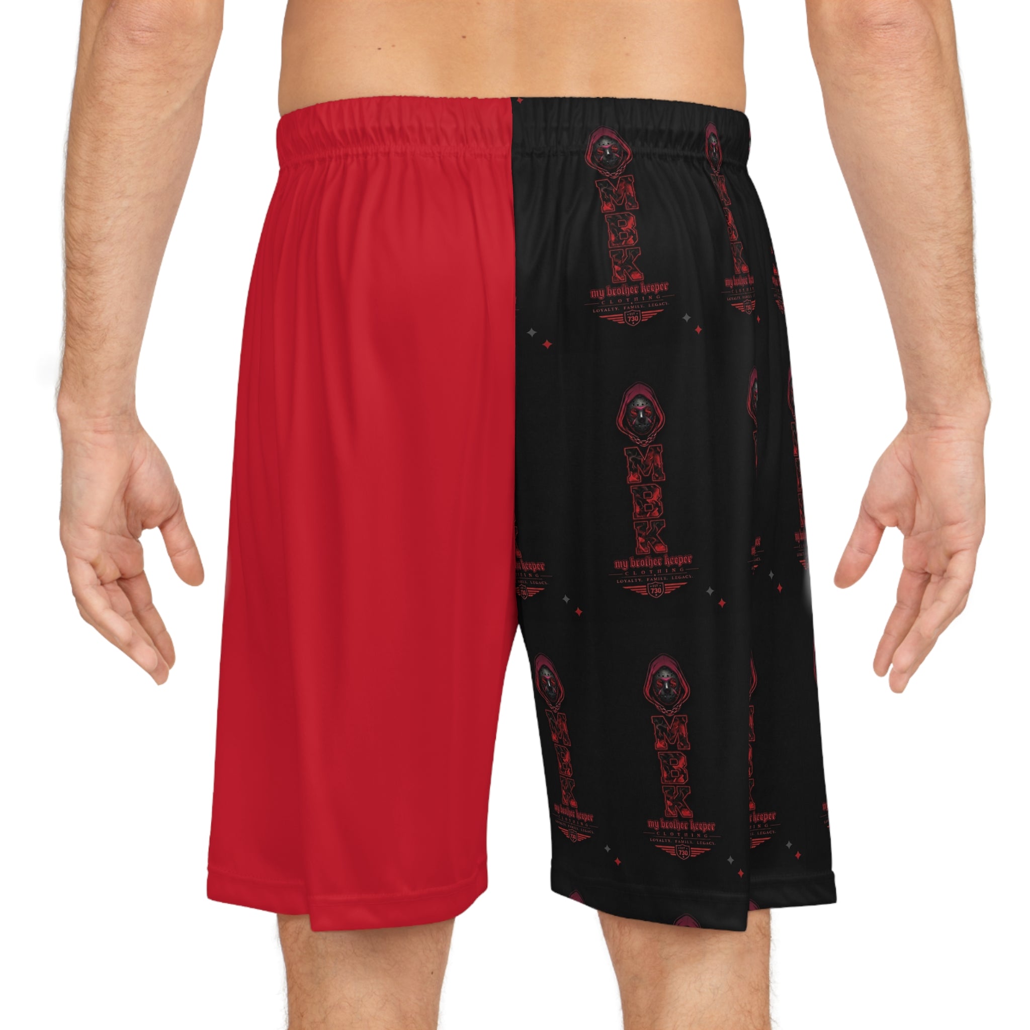 Basketball Shorts - Red & Black All-Over Print Trophy Design