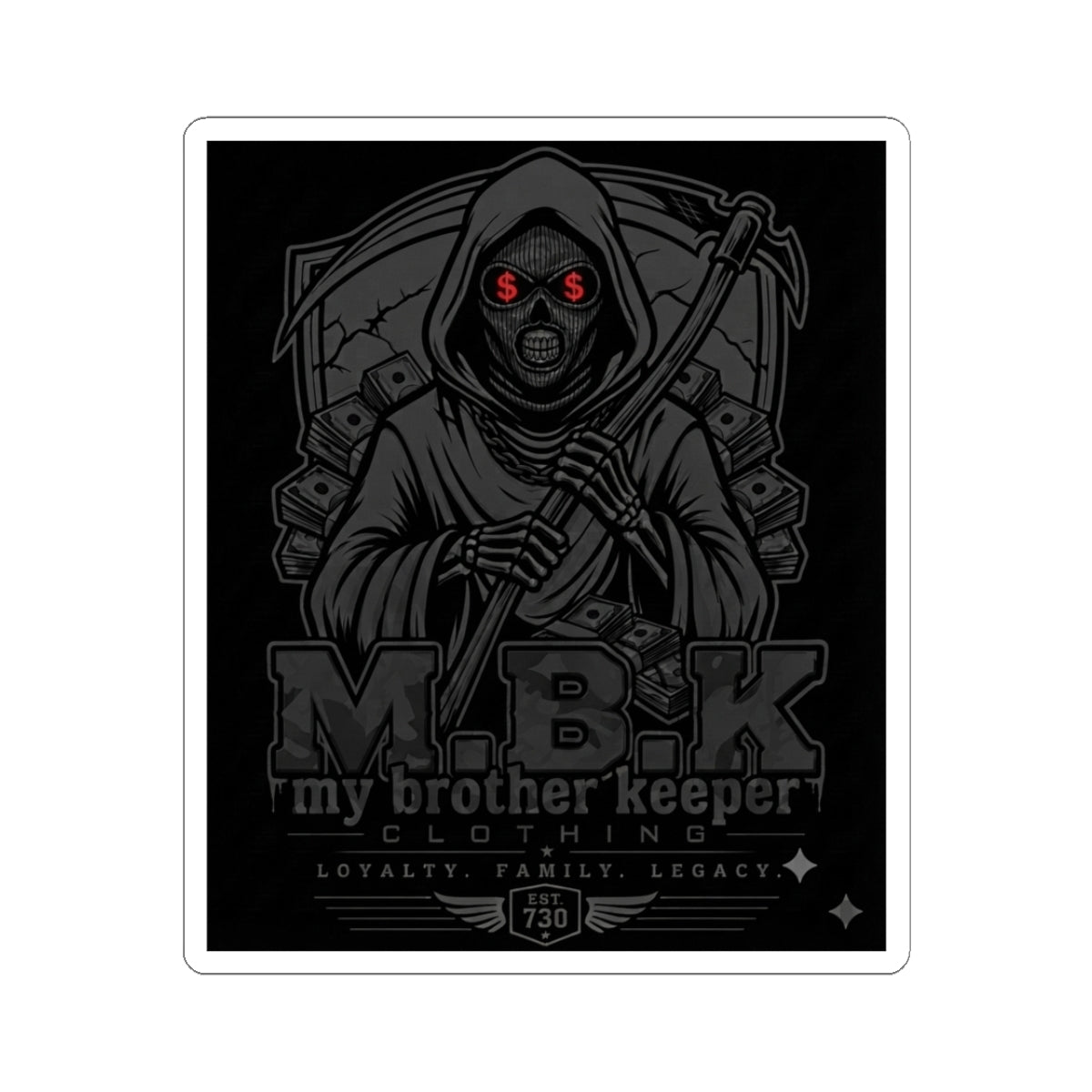 My Brother Keeper Grim Reaper Kiss-Cut Sticker — Dark Skull Scythe Laptop Decal