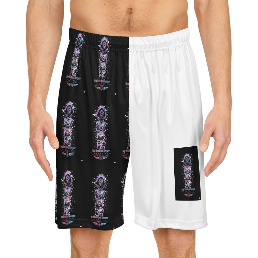 Half-and-Half Astro Poster Basketball Shorts — Vaporwave Space Graphic AOP