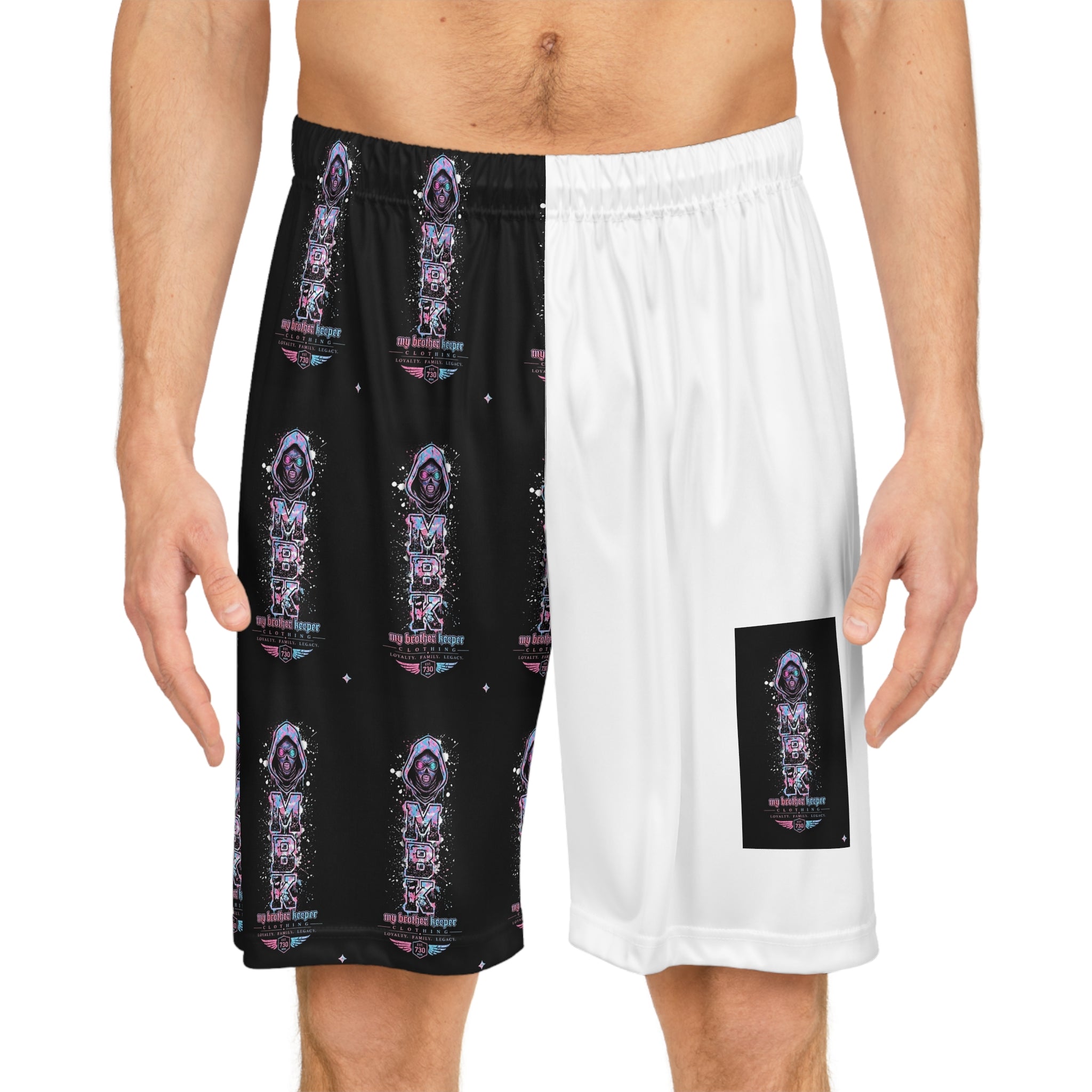 Half-and-Half Astro Poster Basketball Shorts — Vaporwave Space Graphic AOP