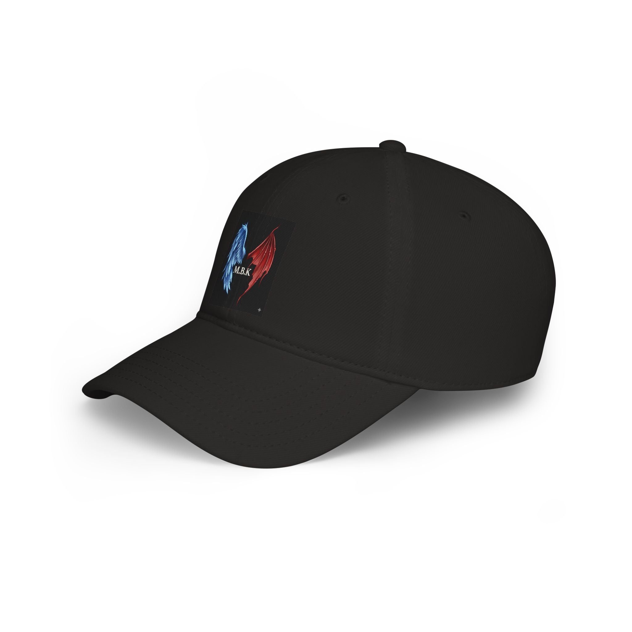 Angel Wings Baseball Cap — Blue & Red Split Wings "M.E.B.K." Embroidered Low Profile Hat