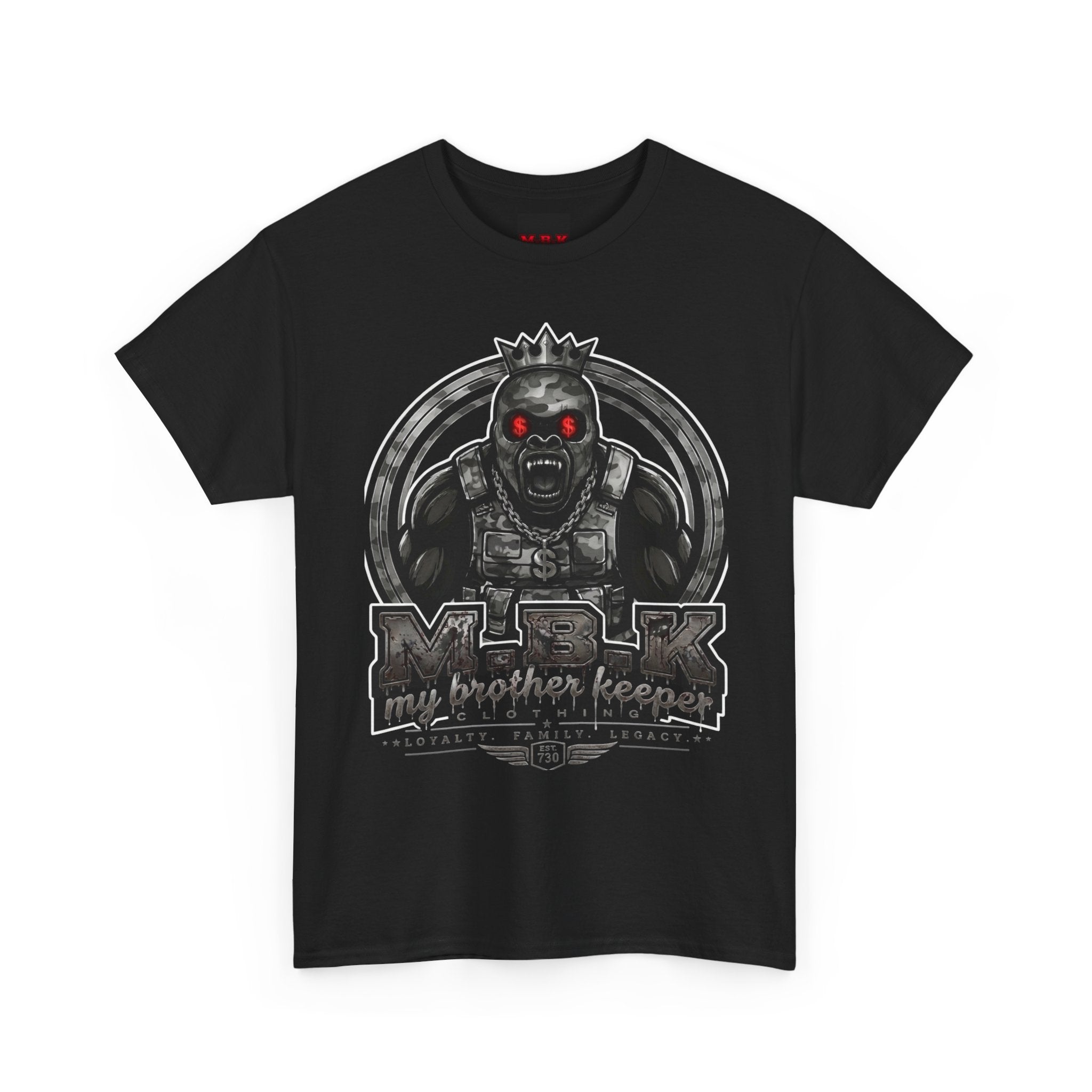 T-Shirt — 'My Brother Keeper' Dark King Graphic Tee (Red-Eyed Horror Skull)