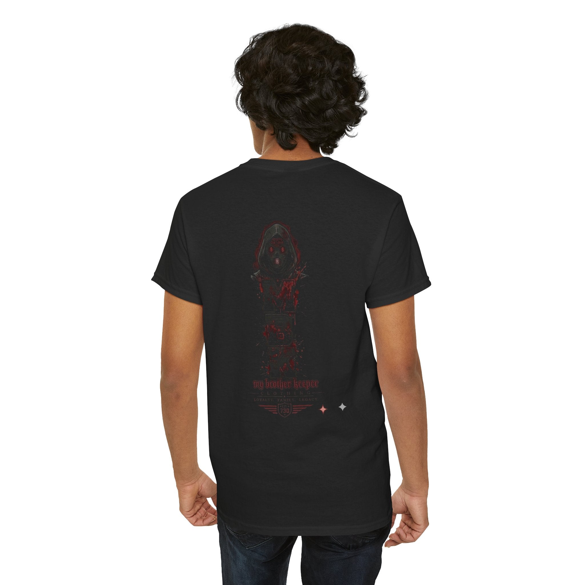 Horror 'My Brother's Keeper' Graphic Tee — Dark Gothic Skull Design