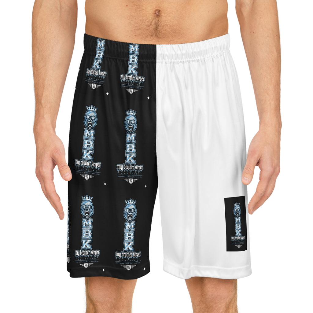 Basketball Shorts — Black & White MBK Crown All-Over Print