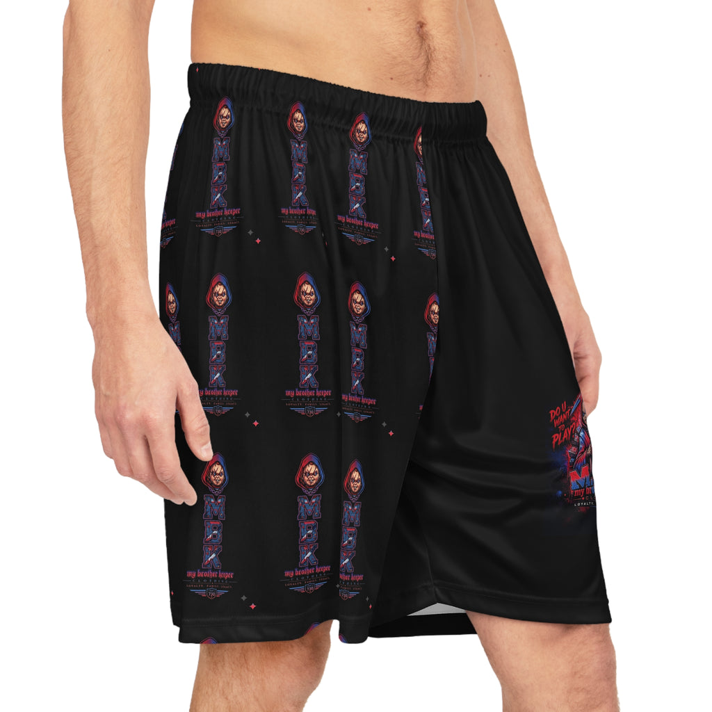 Basketball Shorts — Dark AOP Streetwear with Hooded Figure Graphic