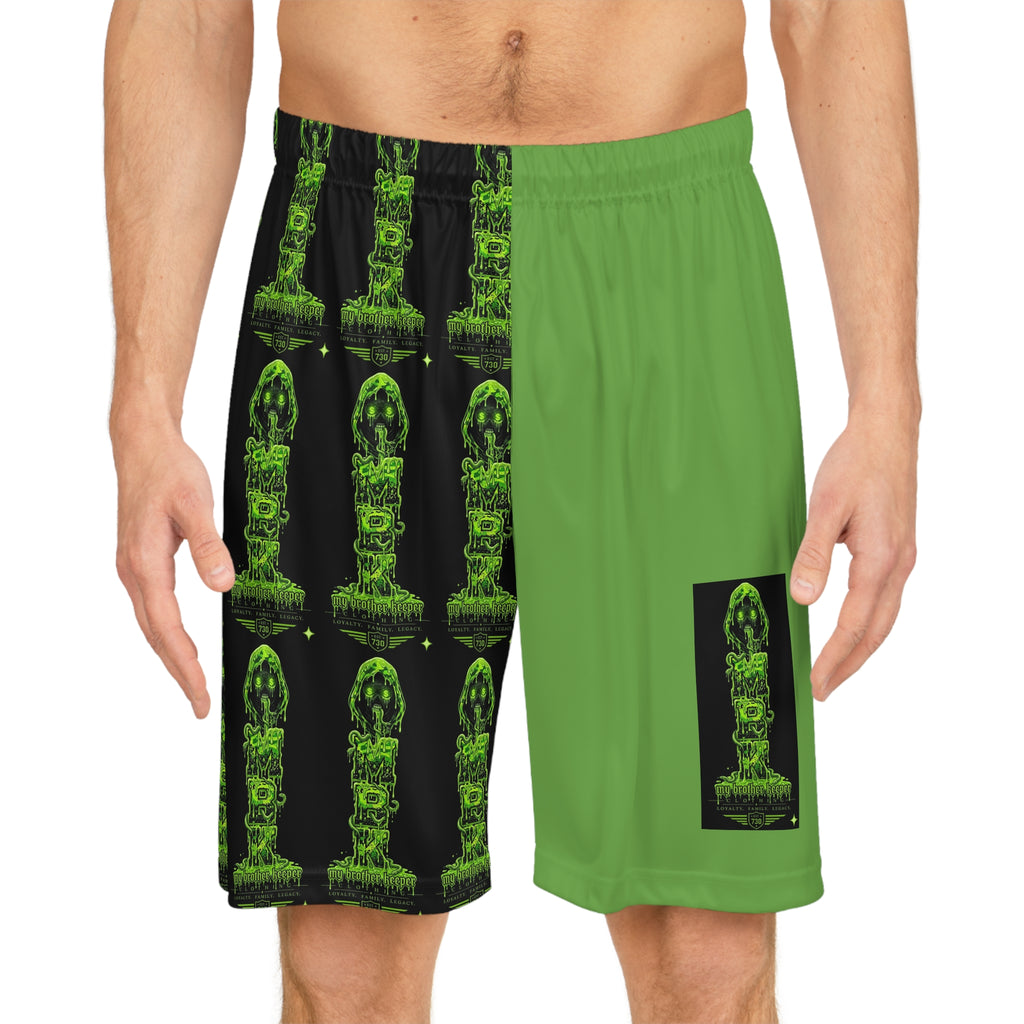 Neon Green Statue Basketball Shorts — All-Over Print Athletic Shorts