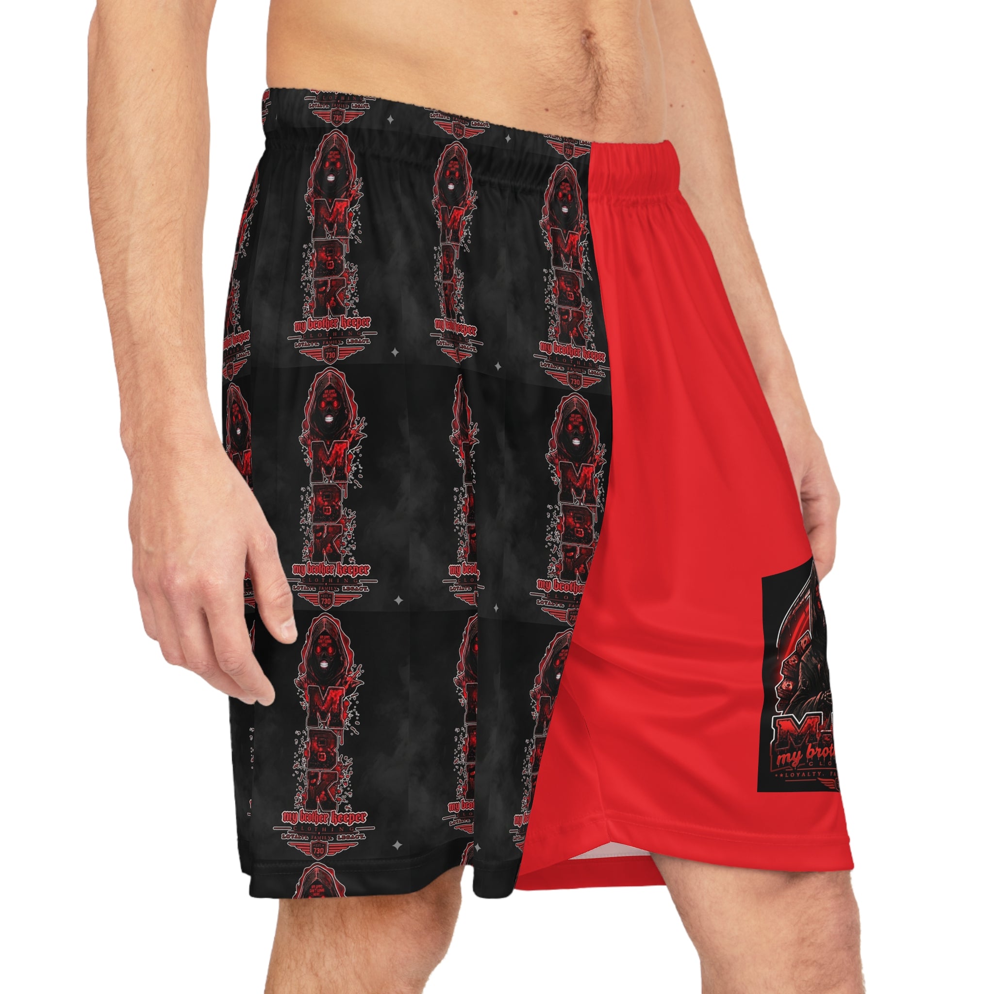 Basketball Shorts — Red & Black Gothic AOP Graphic