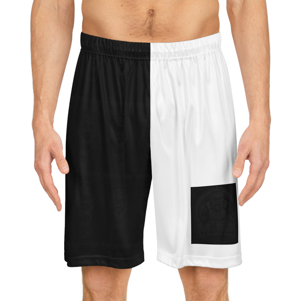 Black & White Split Basketball Shorts - Two-Tone Athletic AOP