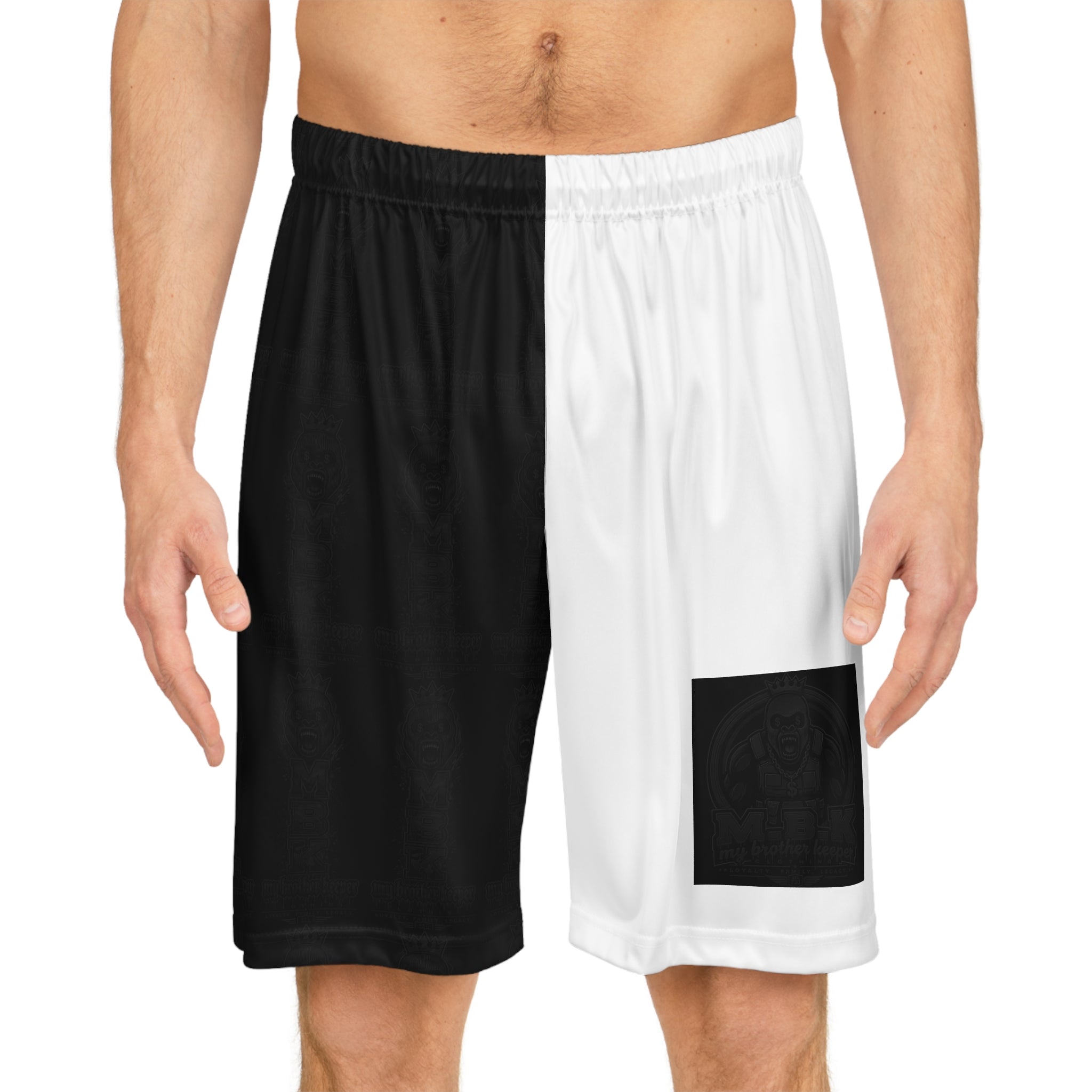 Black & White Split Basketball Shorts - Two-Tone Athletic AOP