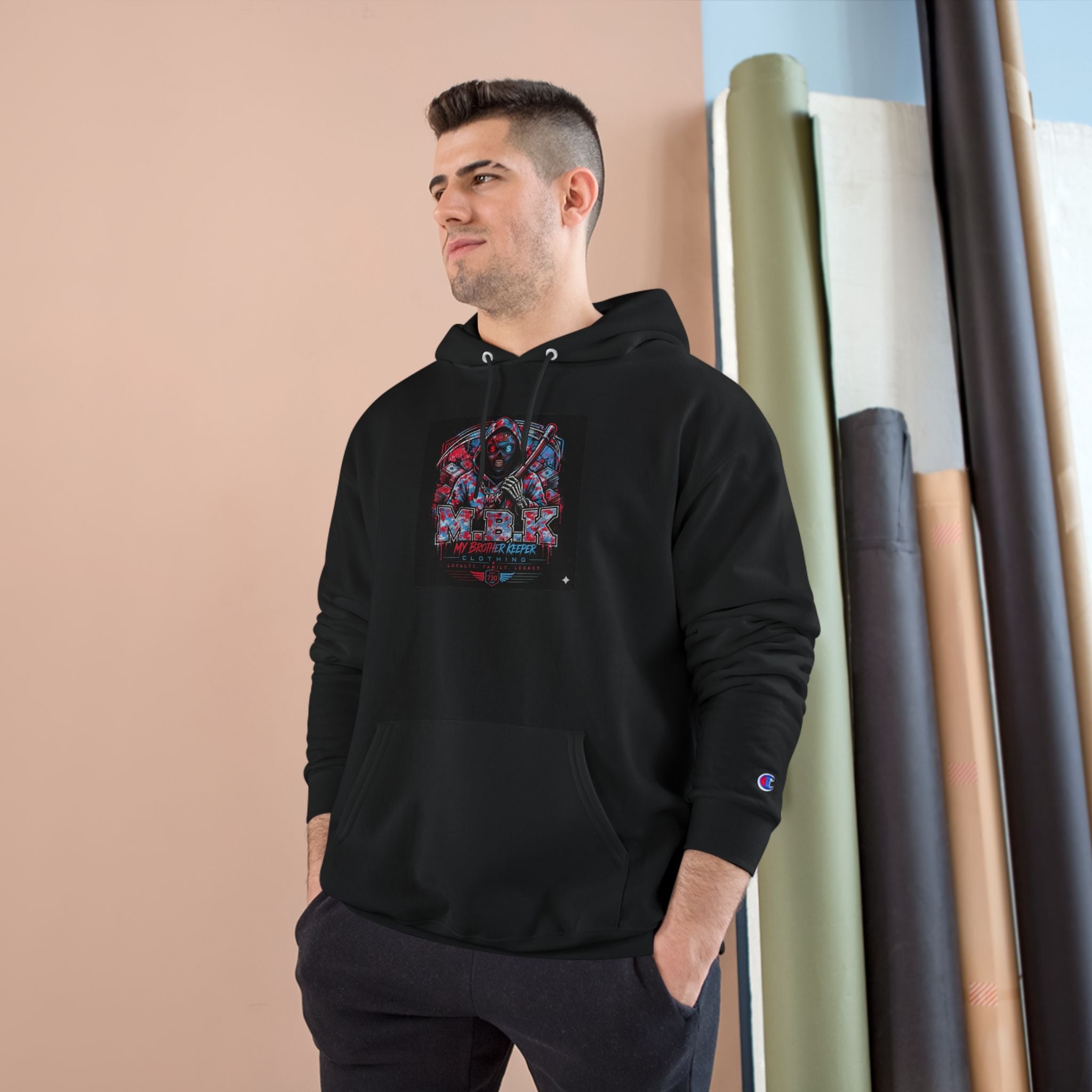 Champion Hoodie - Blue & Red Angel Wings 'M.B.K.' Graphic Hoodie