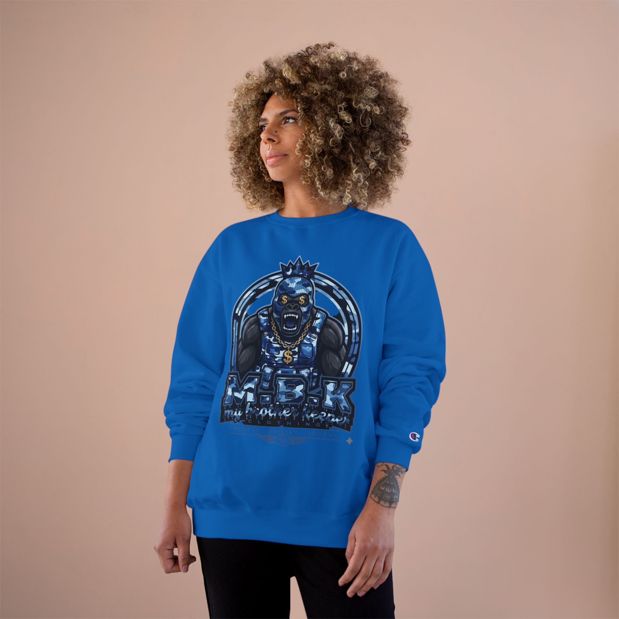 Champion Sweatshirt — Blue King Gorilla Graphic Crewneck