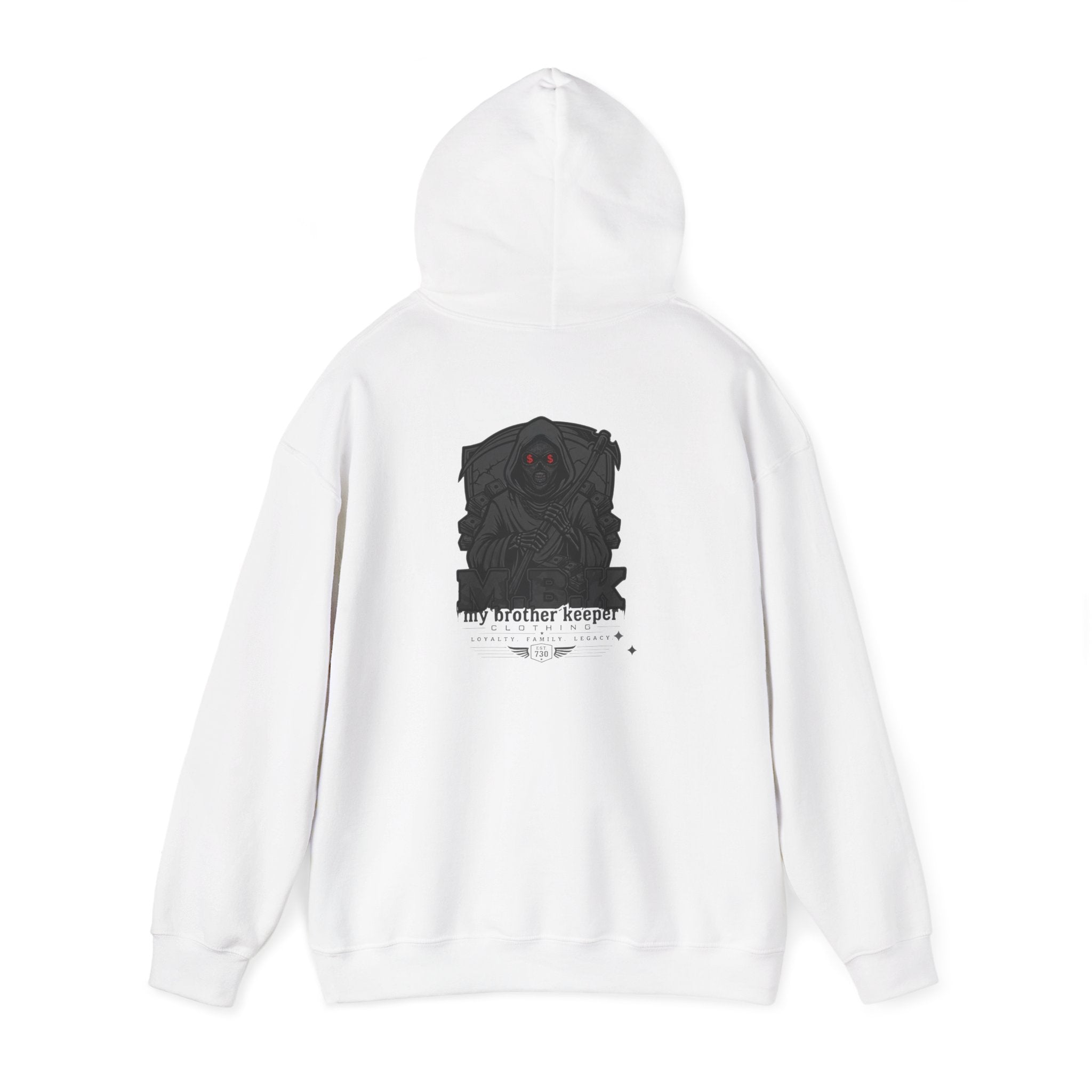 Hoodie — MBK “My Brother Keeper” Graphic Hoodie, Minimal Front Logo & Dark Back Art