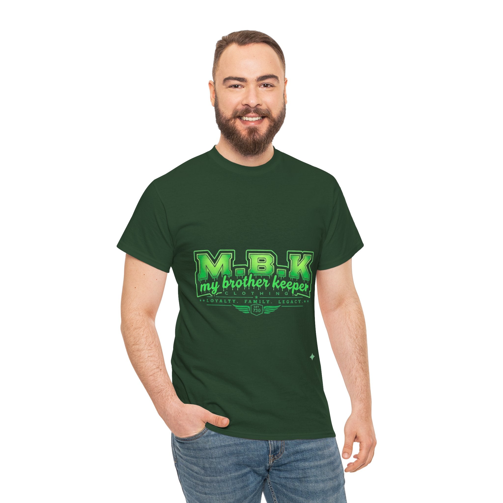 MBK "My Brother Keeper" Cotton Tee – Green Varsity Graphic